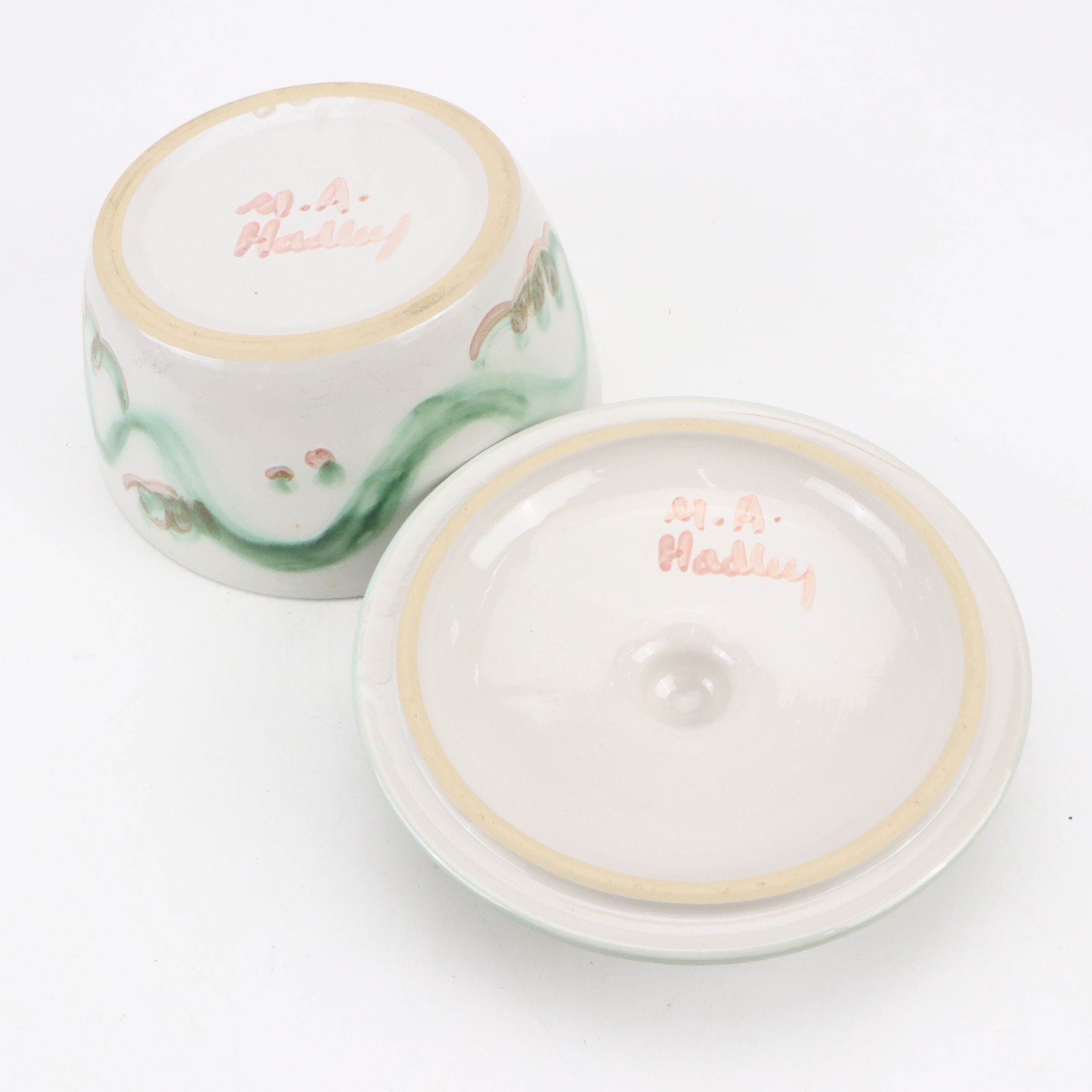 M.A. Hadley Ceramic Tile Trivet, Sugar Bowl and Lidded Vegetable Bowl