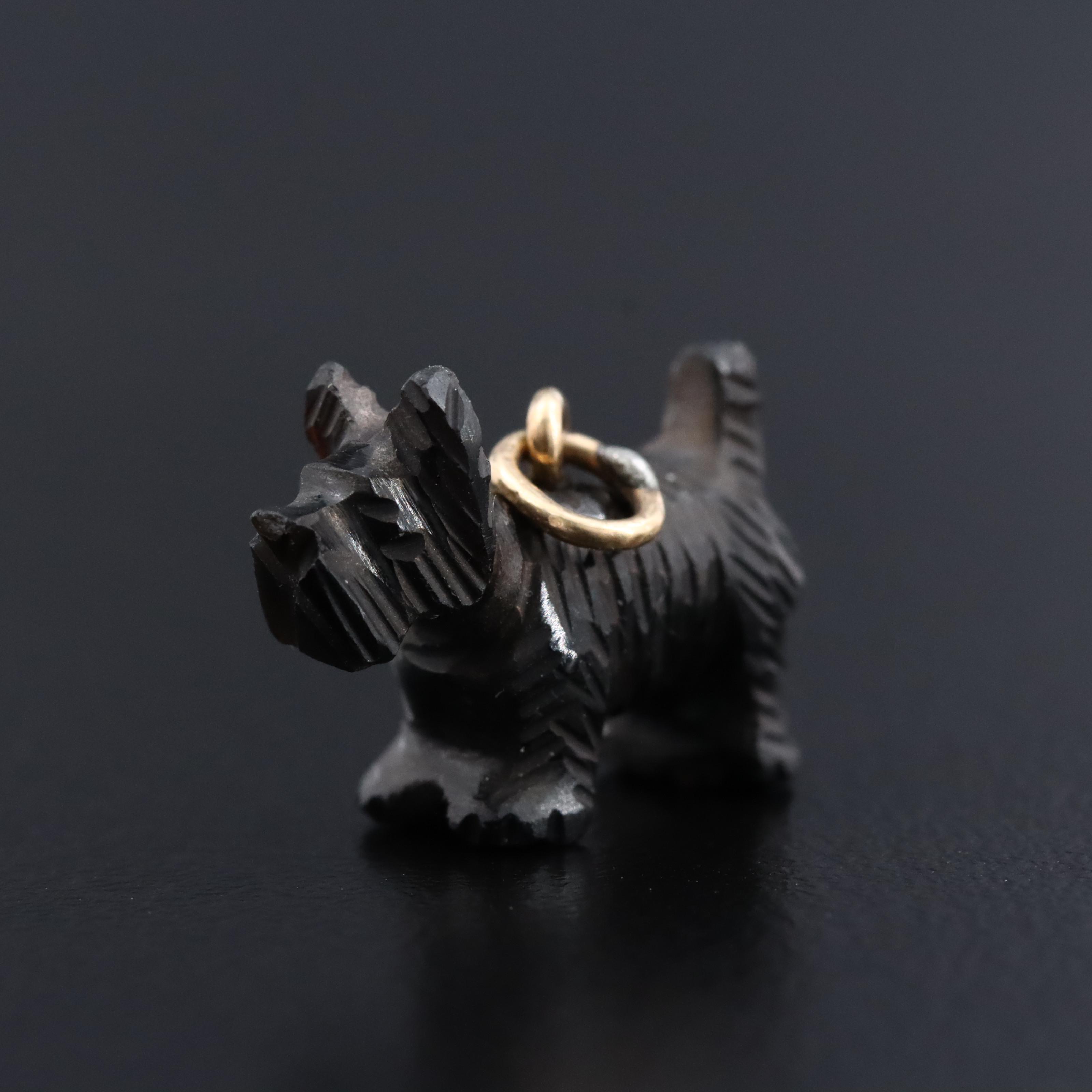 10K Carved Black Onyx Scottie Dog Charm