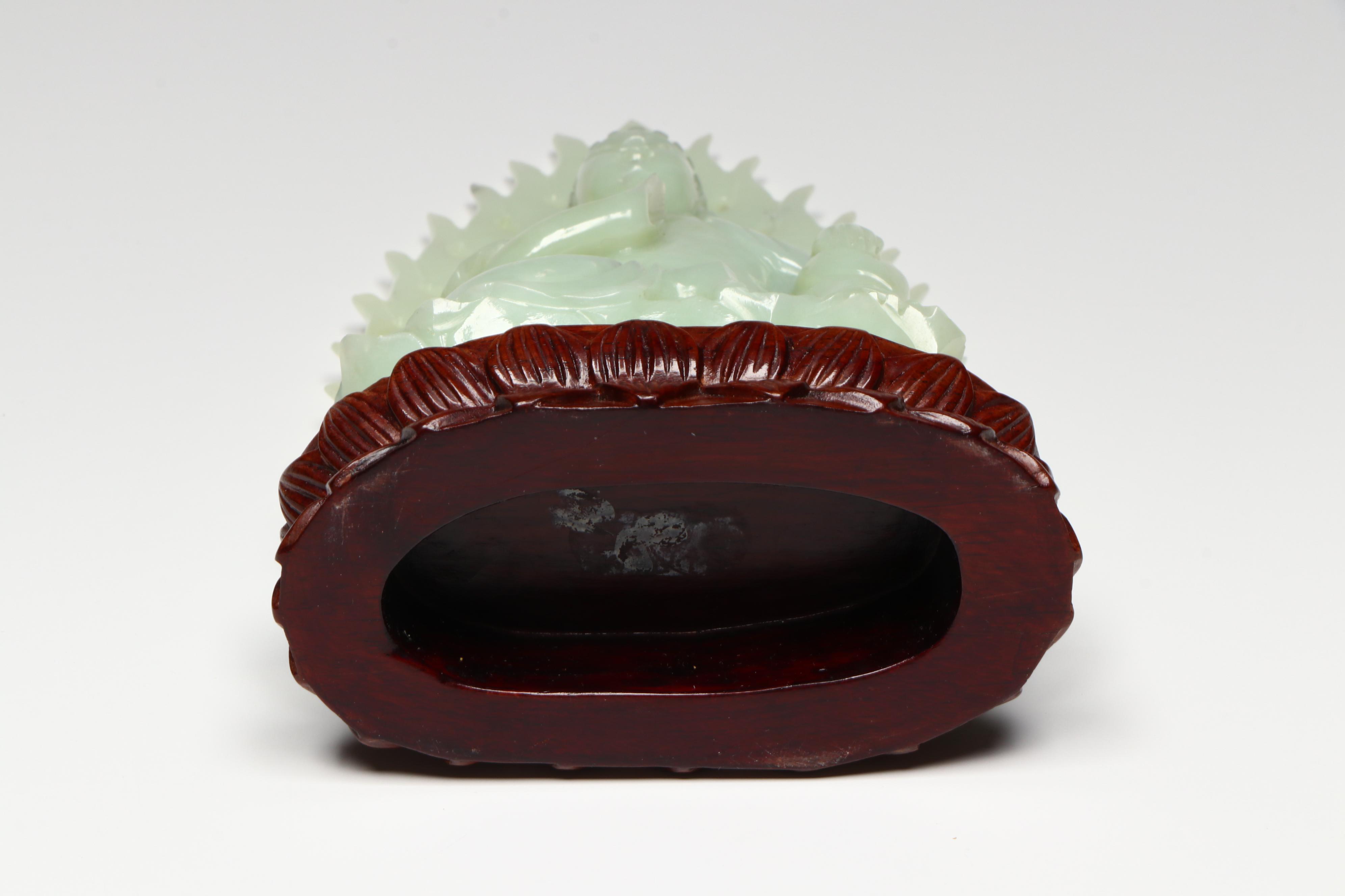 Chinese Carved Serpentine Buddha with Porcelain and Brass Collection