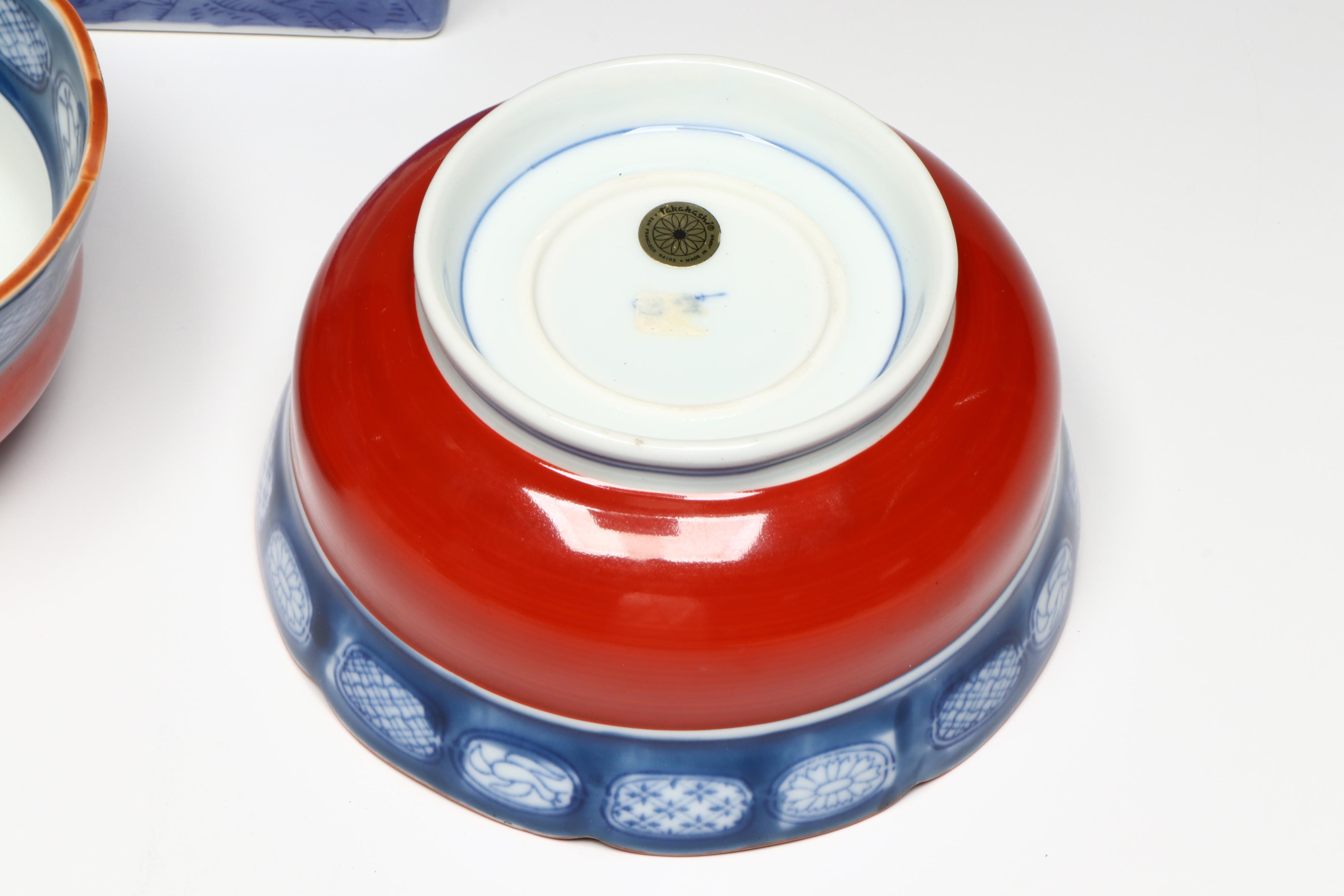 Chinese Carved Serpentine Buddha with Porcelain and Brass Collection