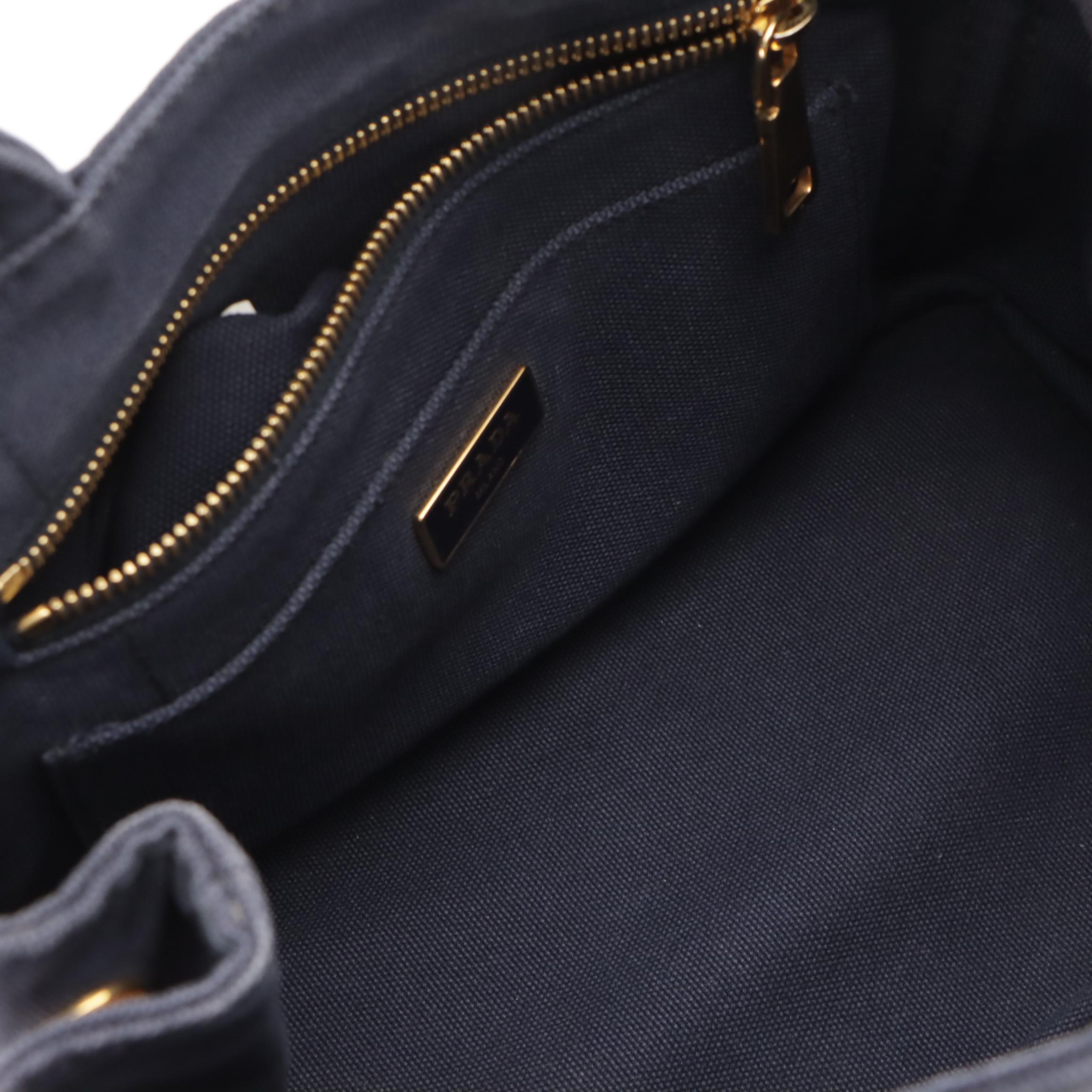 Prada Small Canapa Logo Two-Way Tote in Dark Blue Jean Canvas