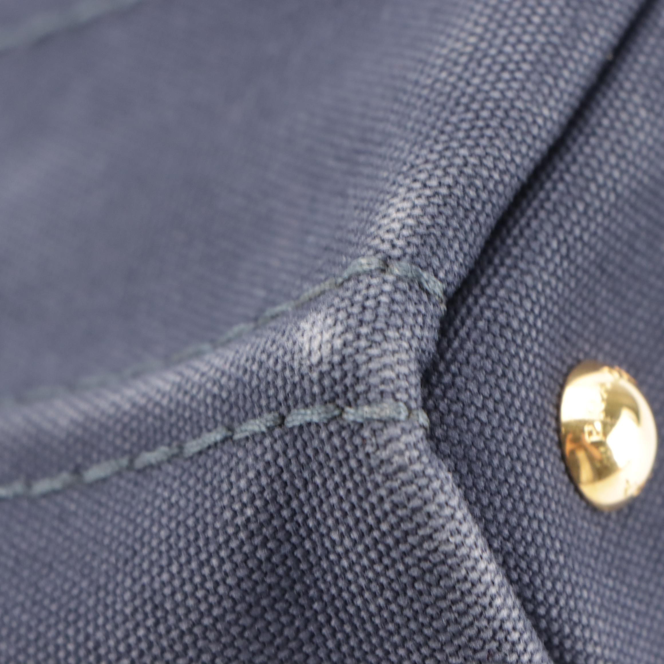 Prada Small Canapa Logo Two-Way Tote in Dark Blue Jean Canvas