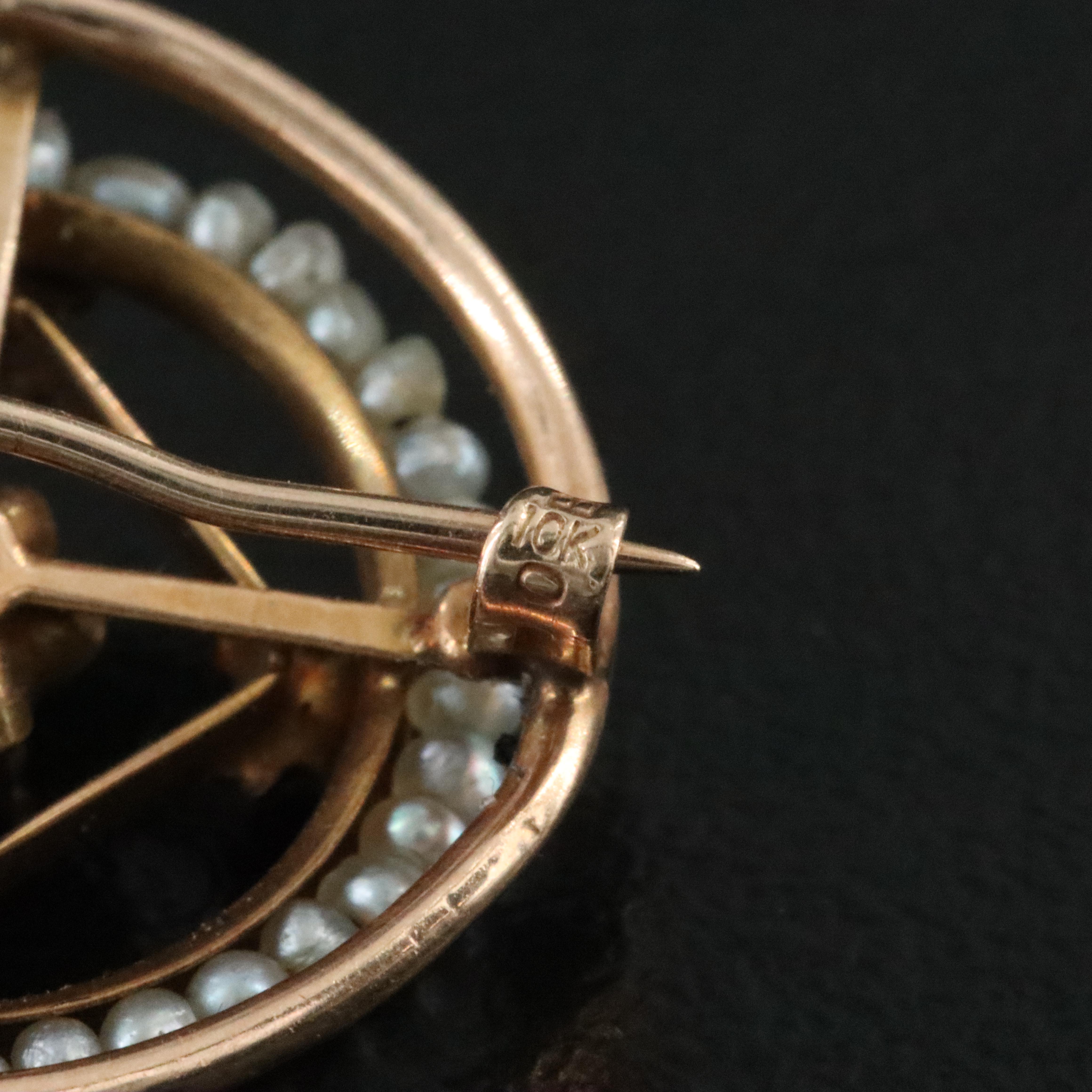 10K Lab Grown Pink Sapphire and Seed Pearl Brooch