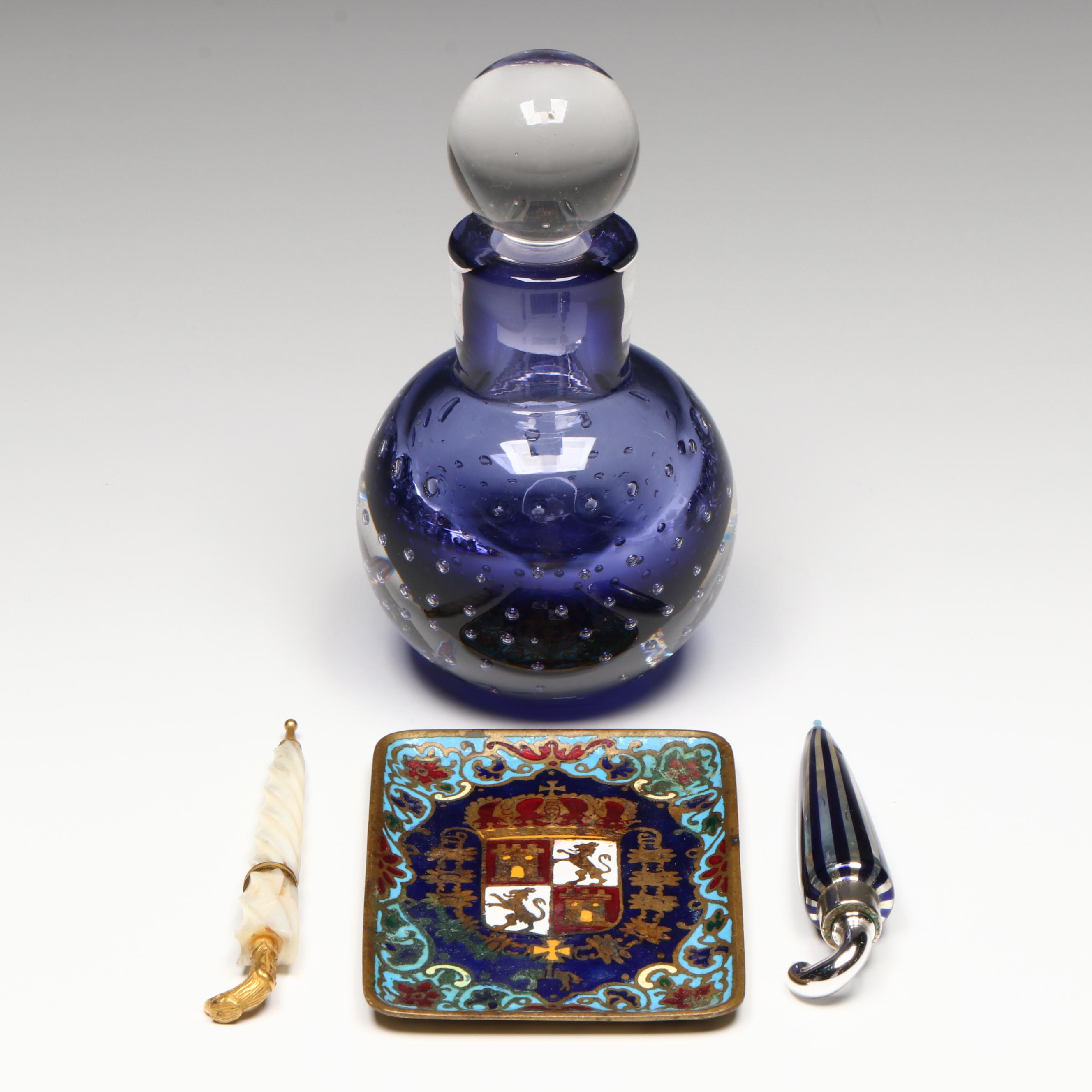 Umbrella Resin and Glass Perfume Bottles with Other Glass Bottle and Brass Plate