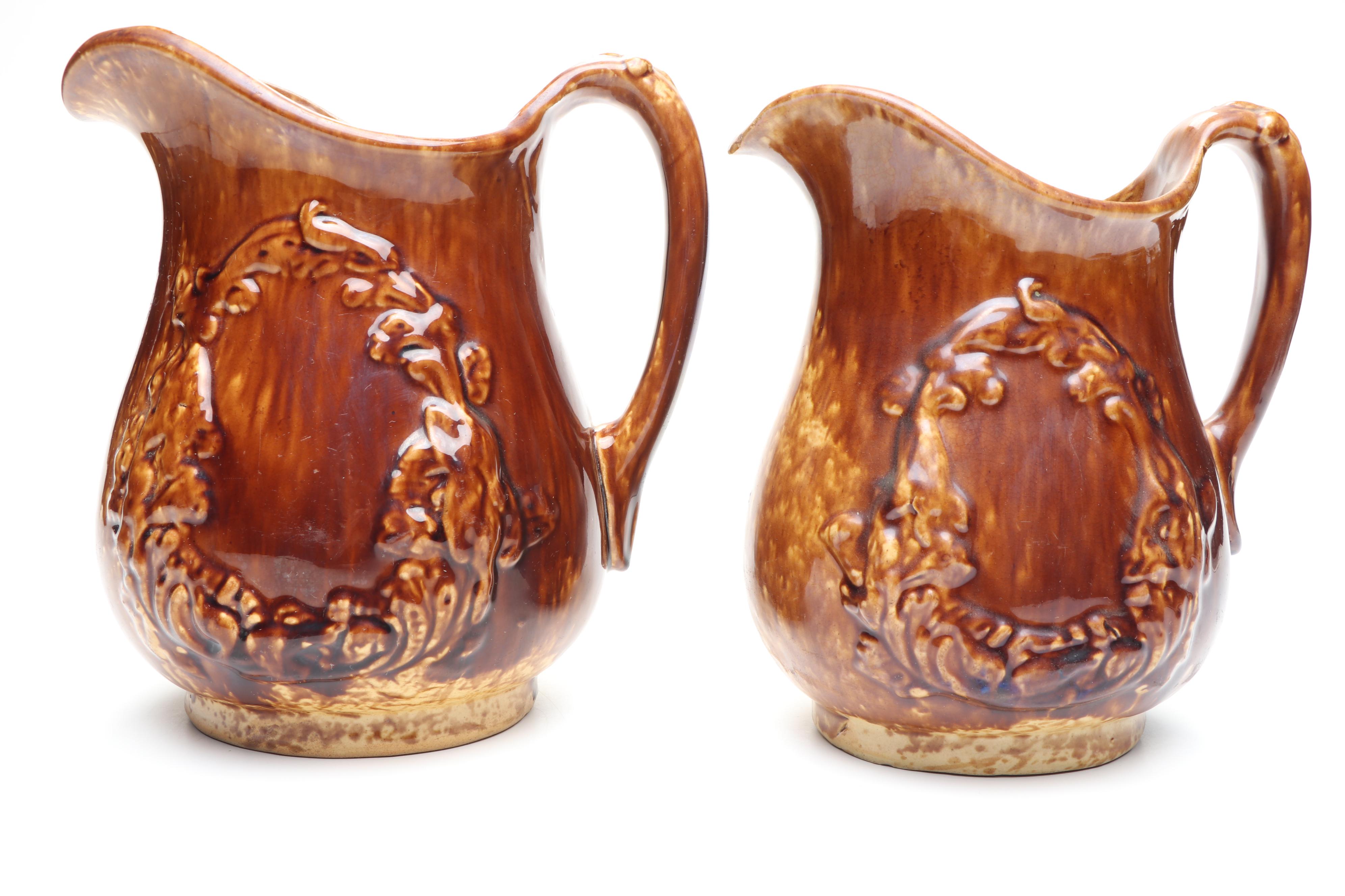 Bennington Rockingham Glazed Molded Earthenware Pitchers