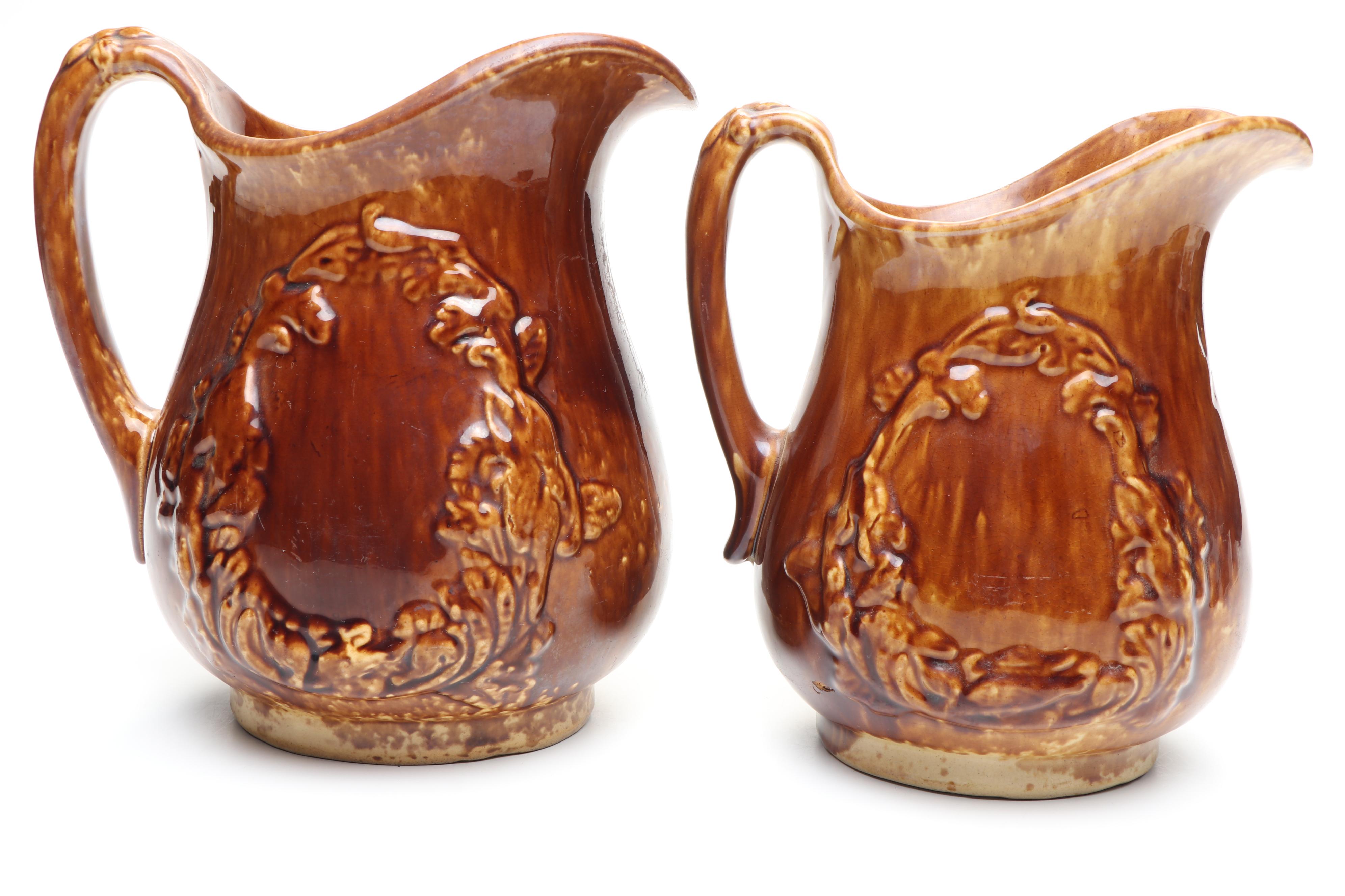 Bennington Rockingham Glazed Molded Earthenware Pitchers