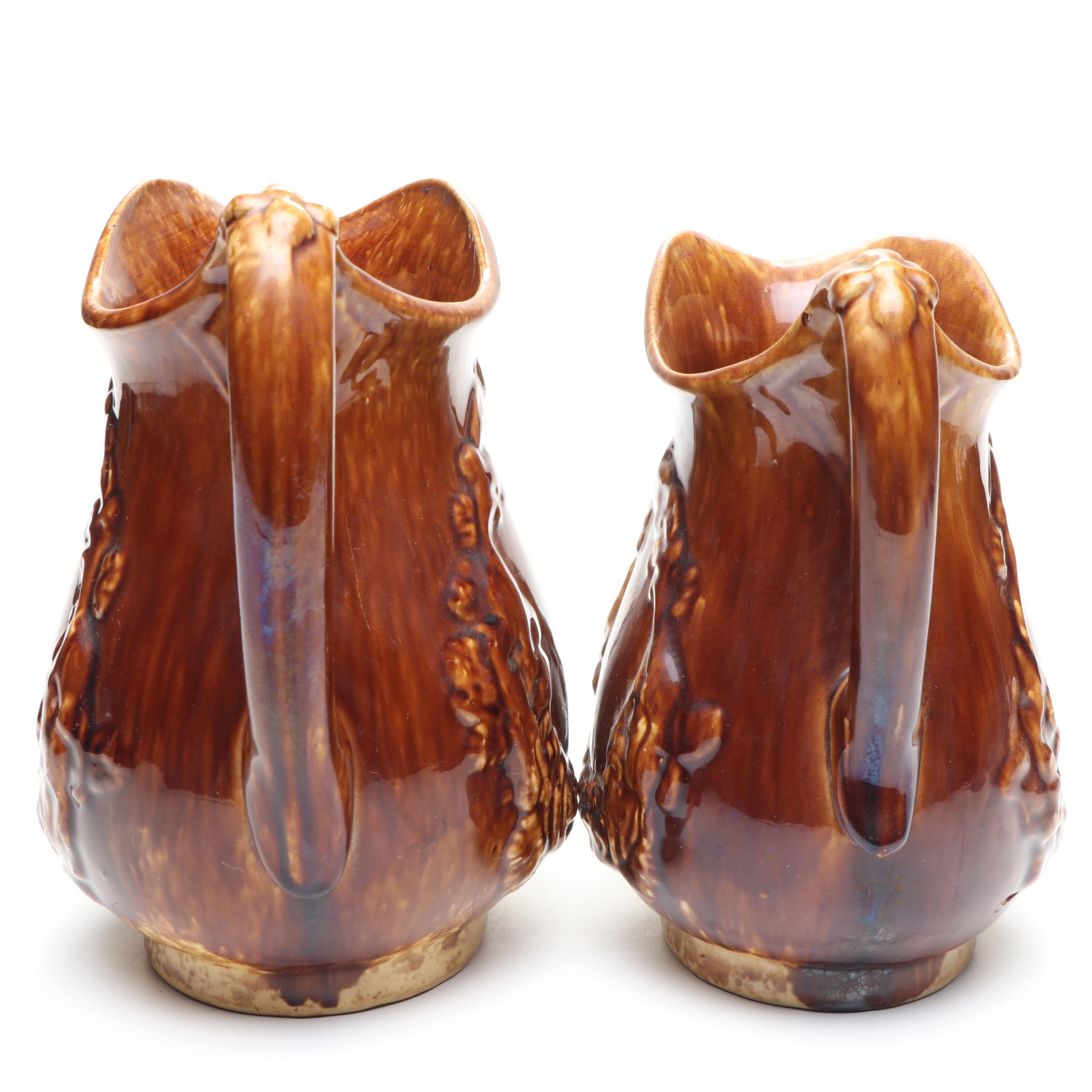 Bennington Rockingham Glazed Molded Earthenware Pitchers