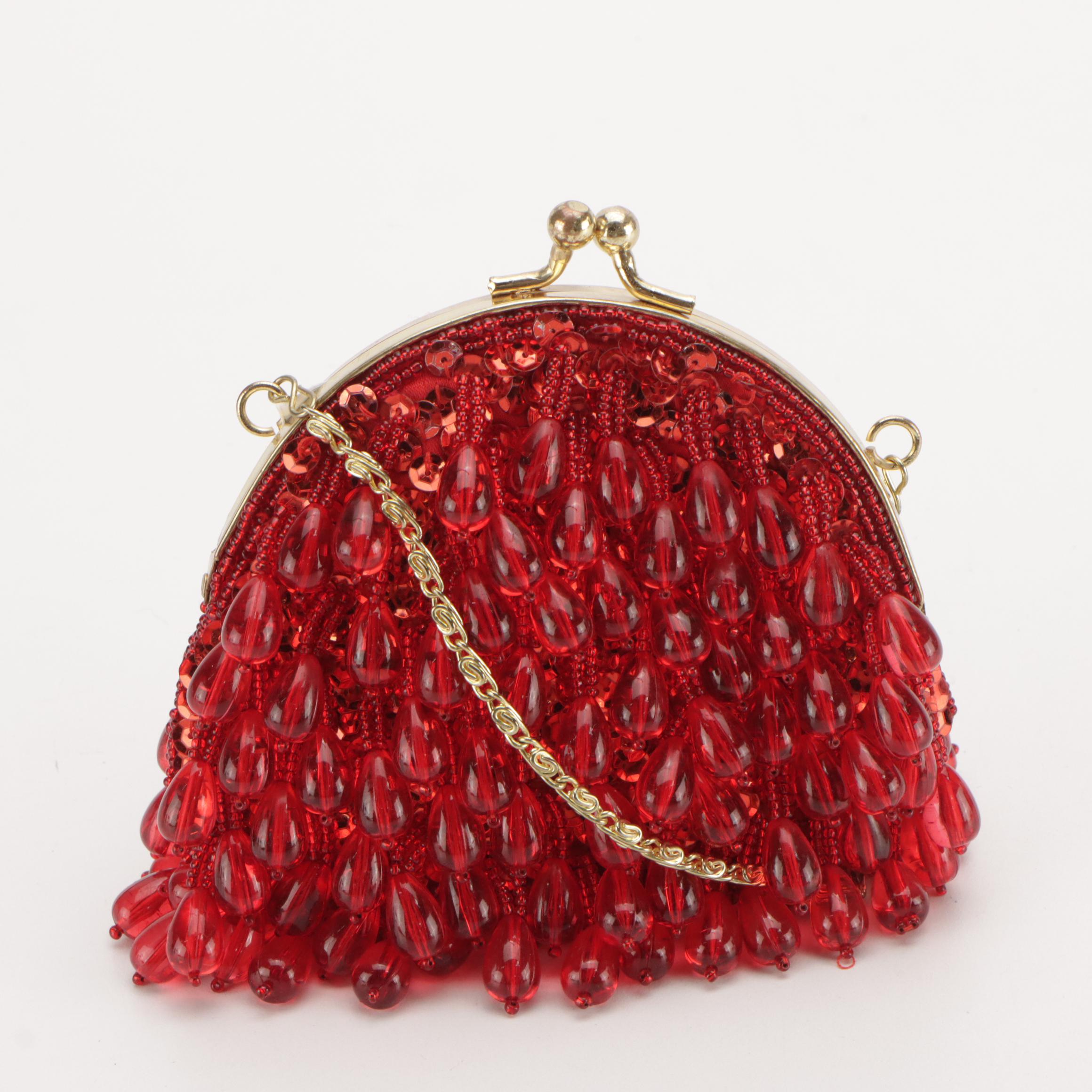 La Regale Red Teardrop Beaded Crossbody with Other Beaded Convertible Clutches