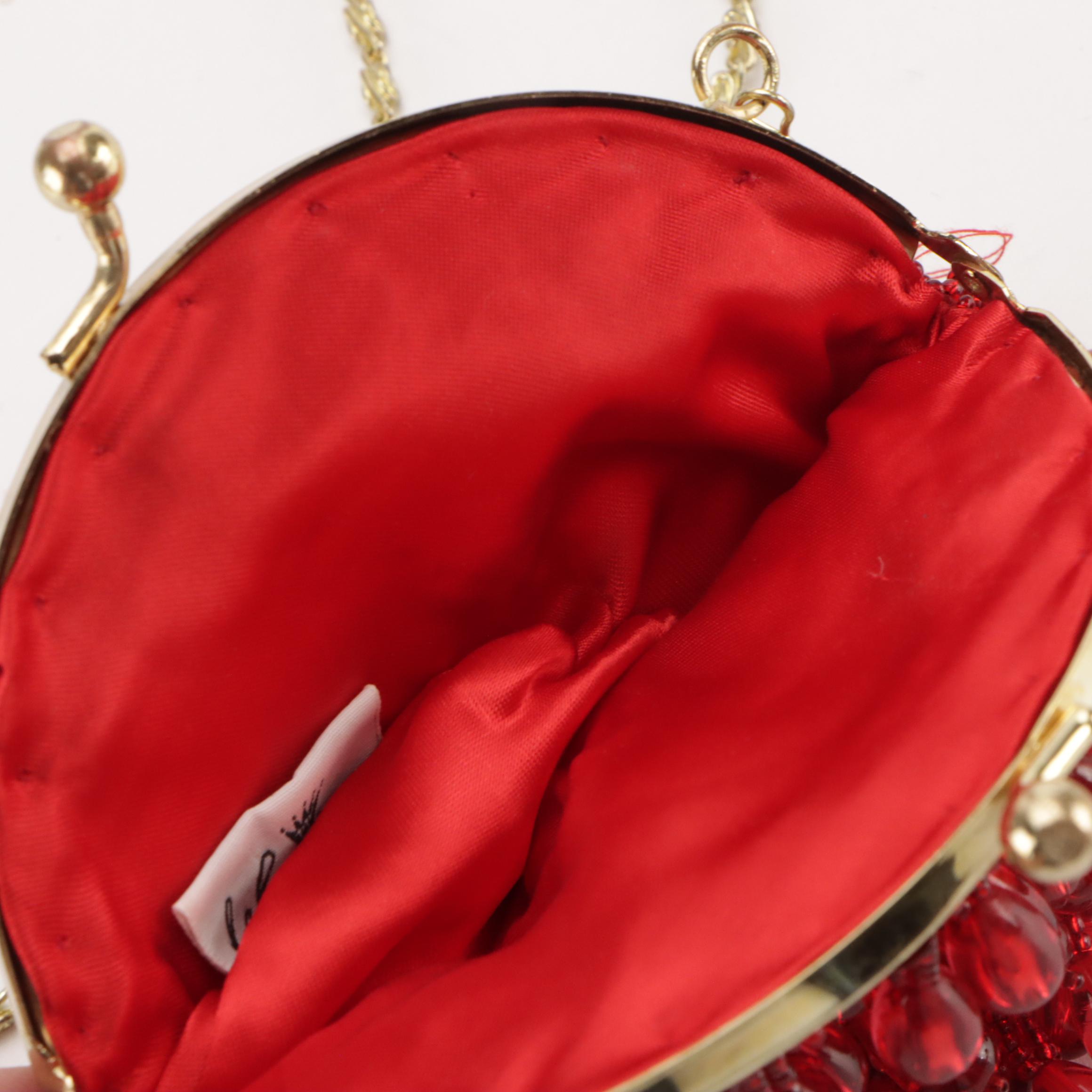 La Regale Red Teardrop Beaded Crossbody with Other Beaded Convertible Clutches