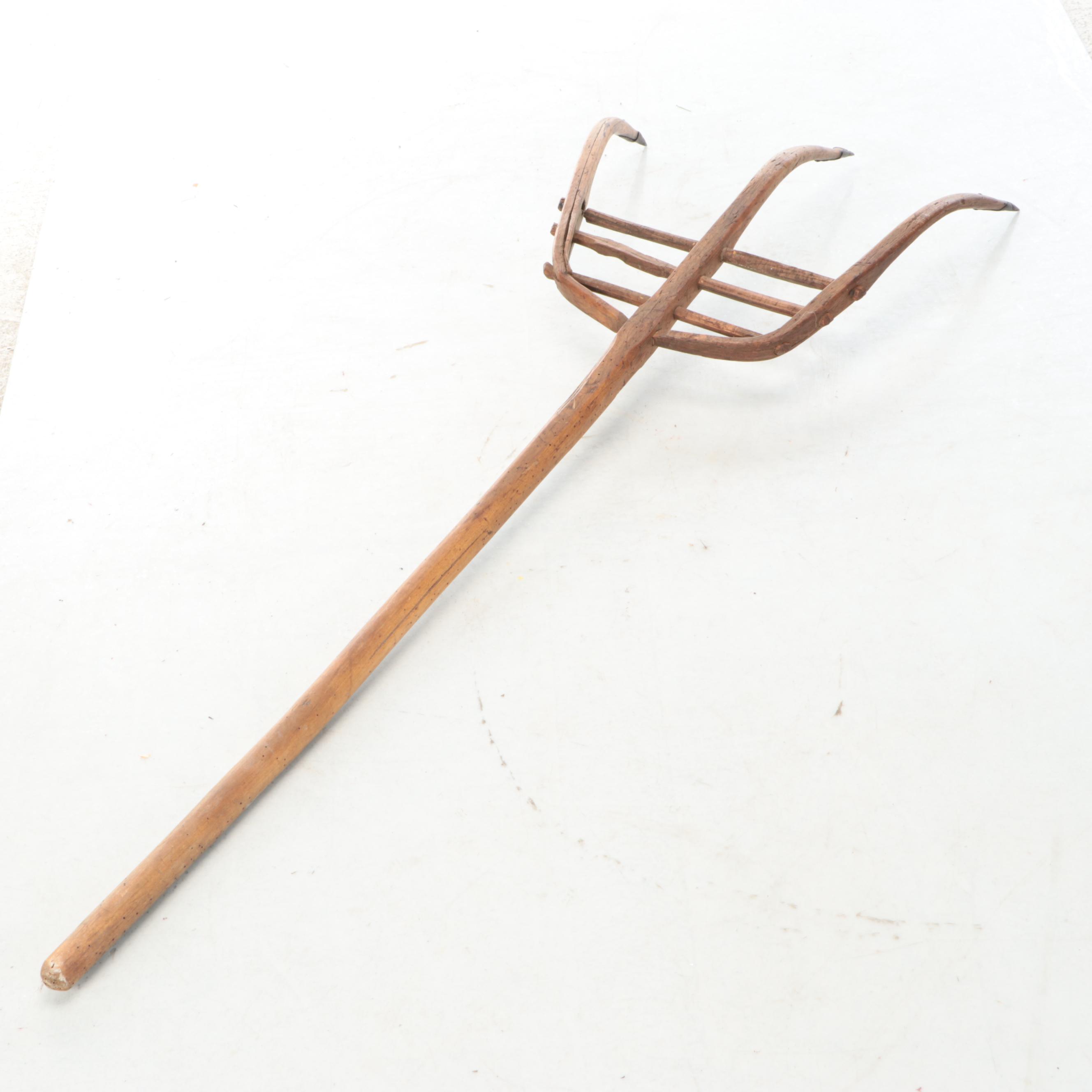 Antique Metal-Tipped Wood Pitchfork