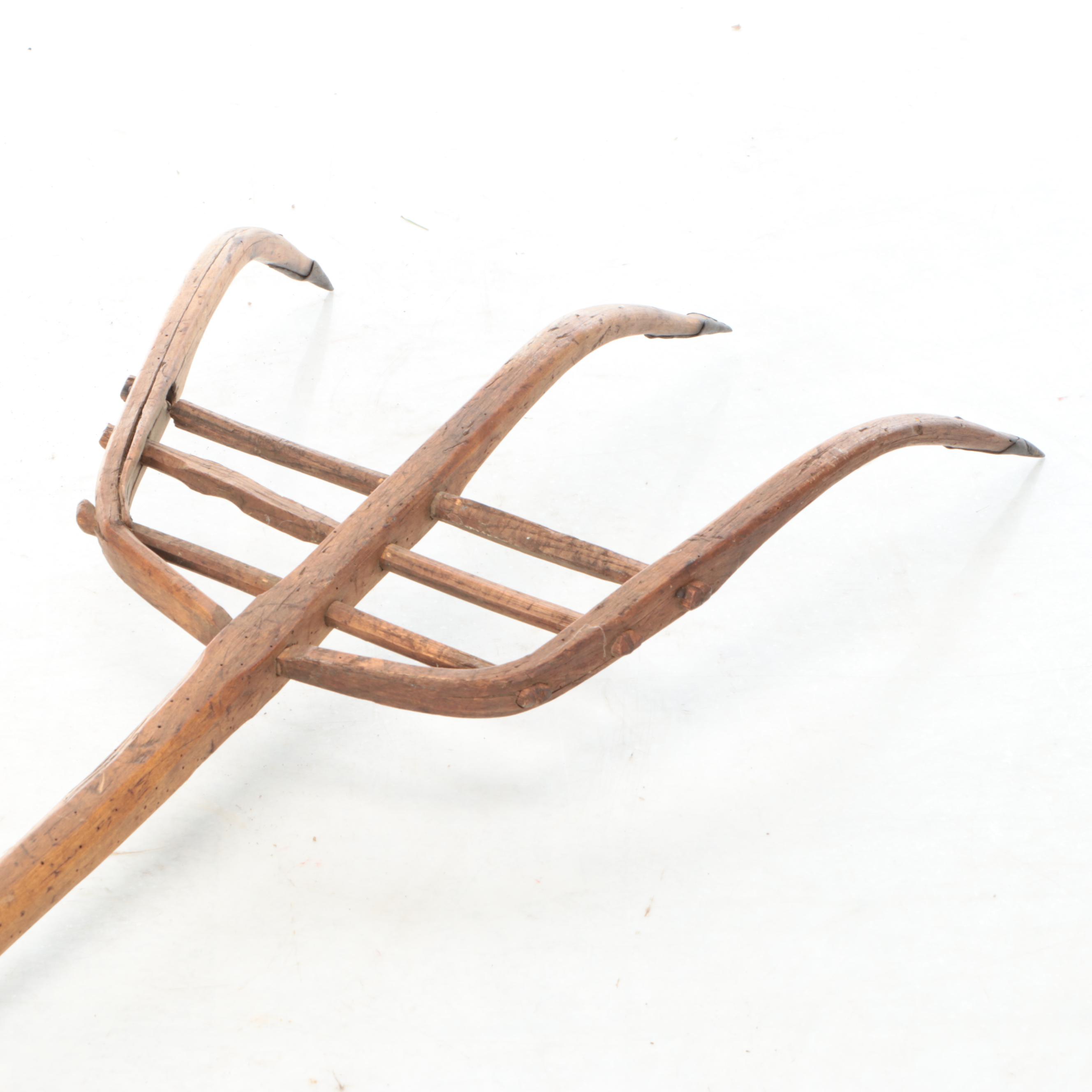 Antique Metal-Tipped Wood Pitchfork