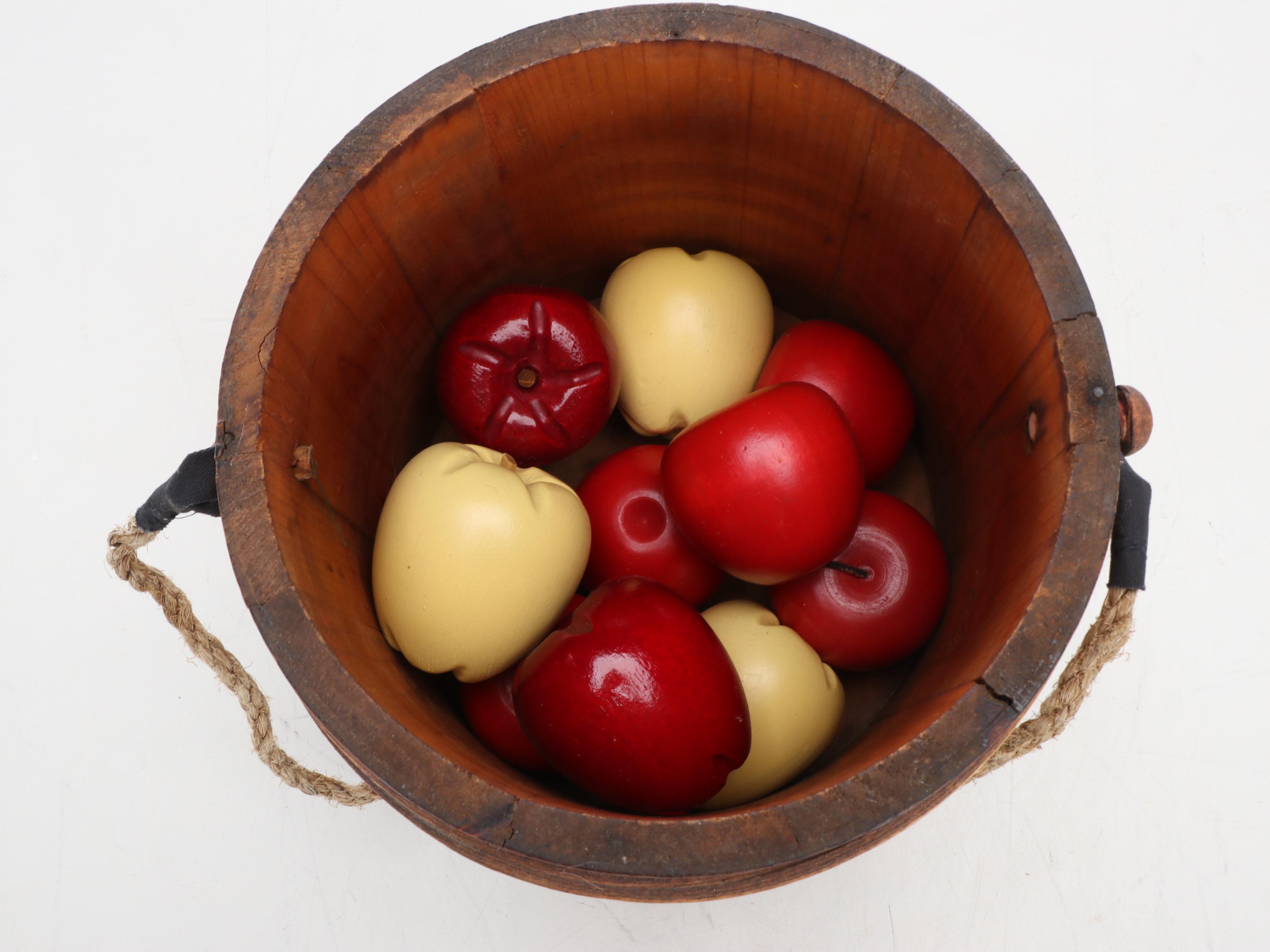 Wooden Firkin with Painted Wood Apples