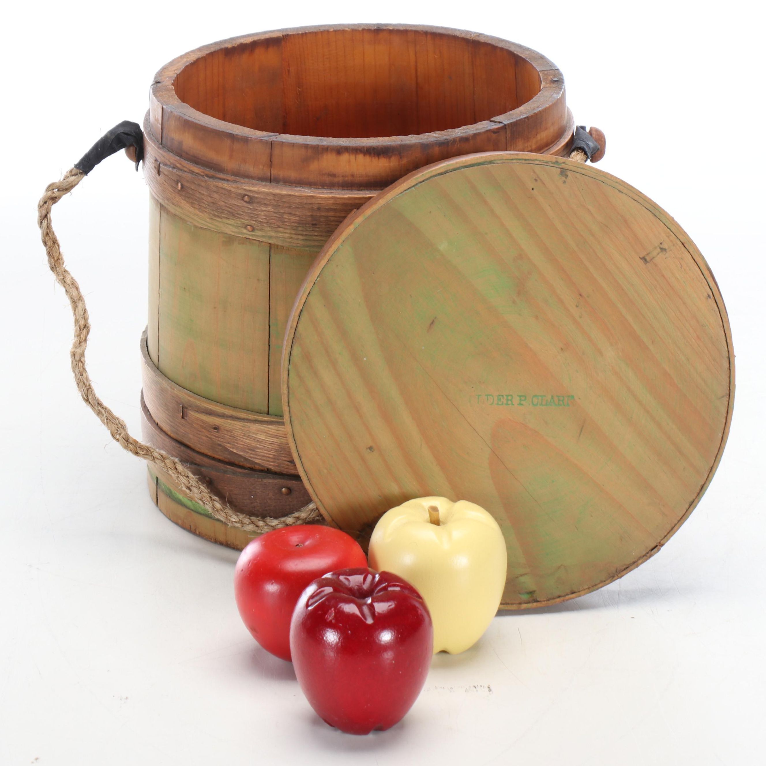Wooden Firkin with Painted Wood Apples