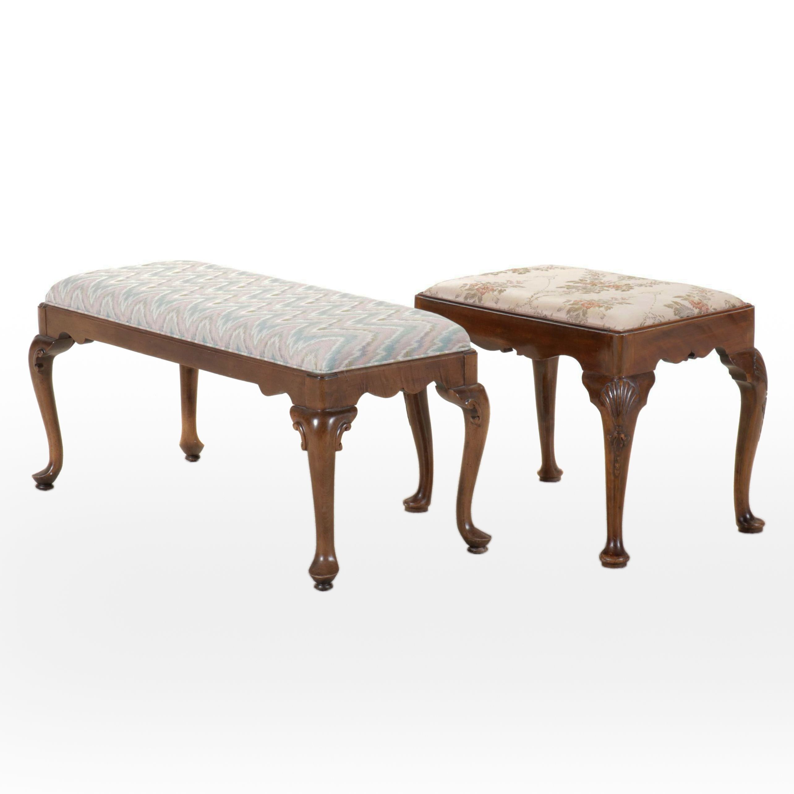 Ethan Allen Queen Anne Style Upholstered Bench and Another Bench