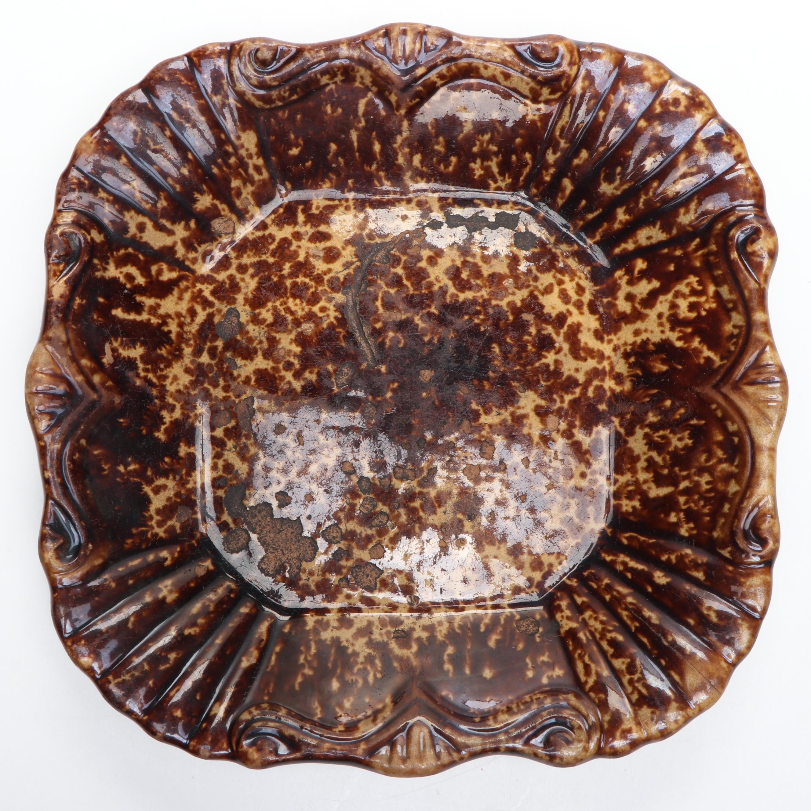 Bennington Rockingham Glazed Ceramic Candlesticks and Platter, 19th Century