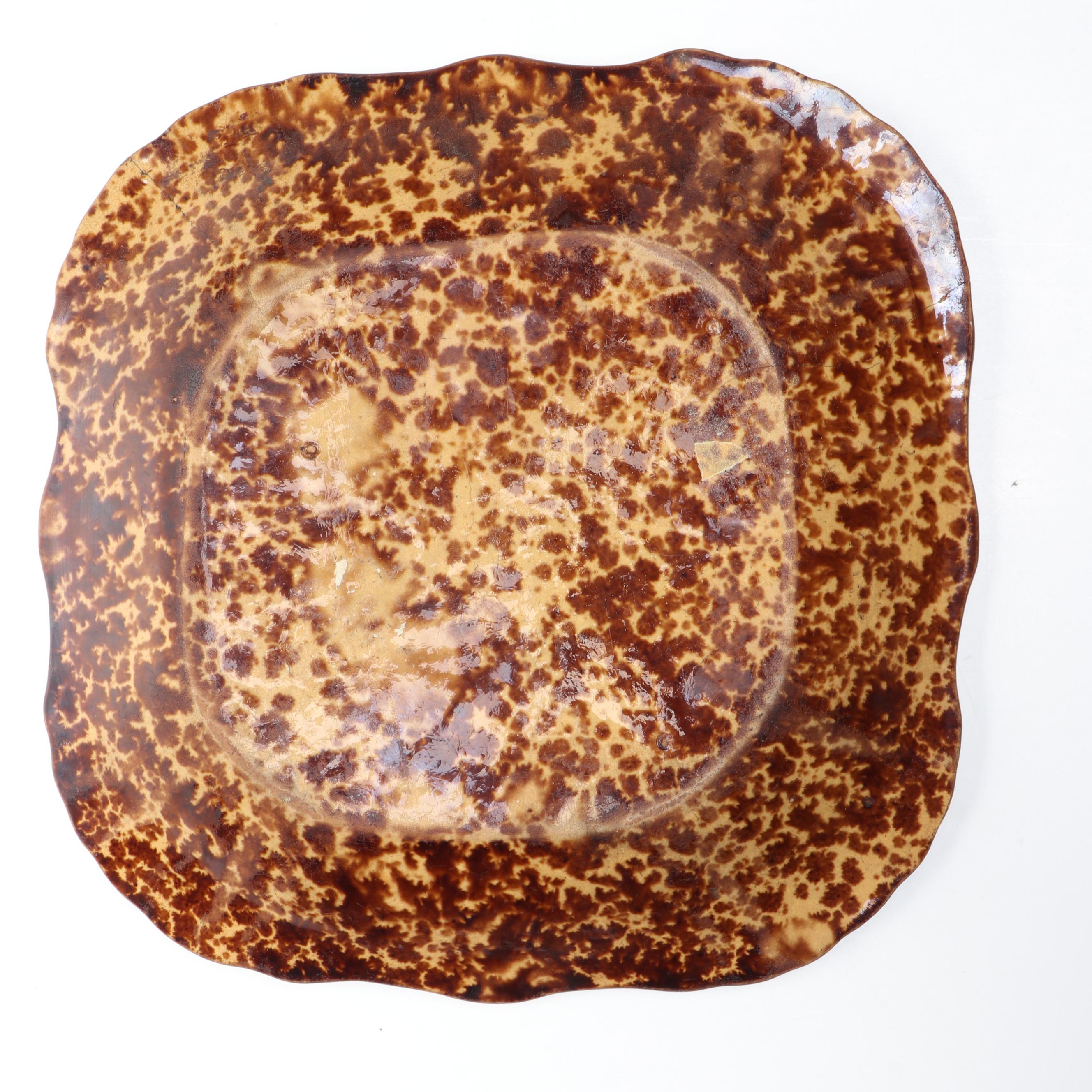 Bennington Rockingham Glazed Ceramic Candlesticks and Platter, 19th Century