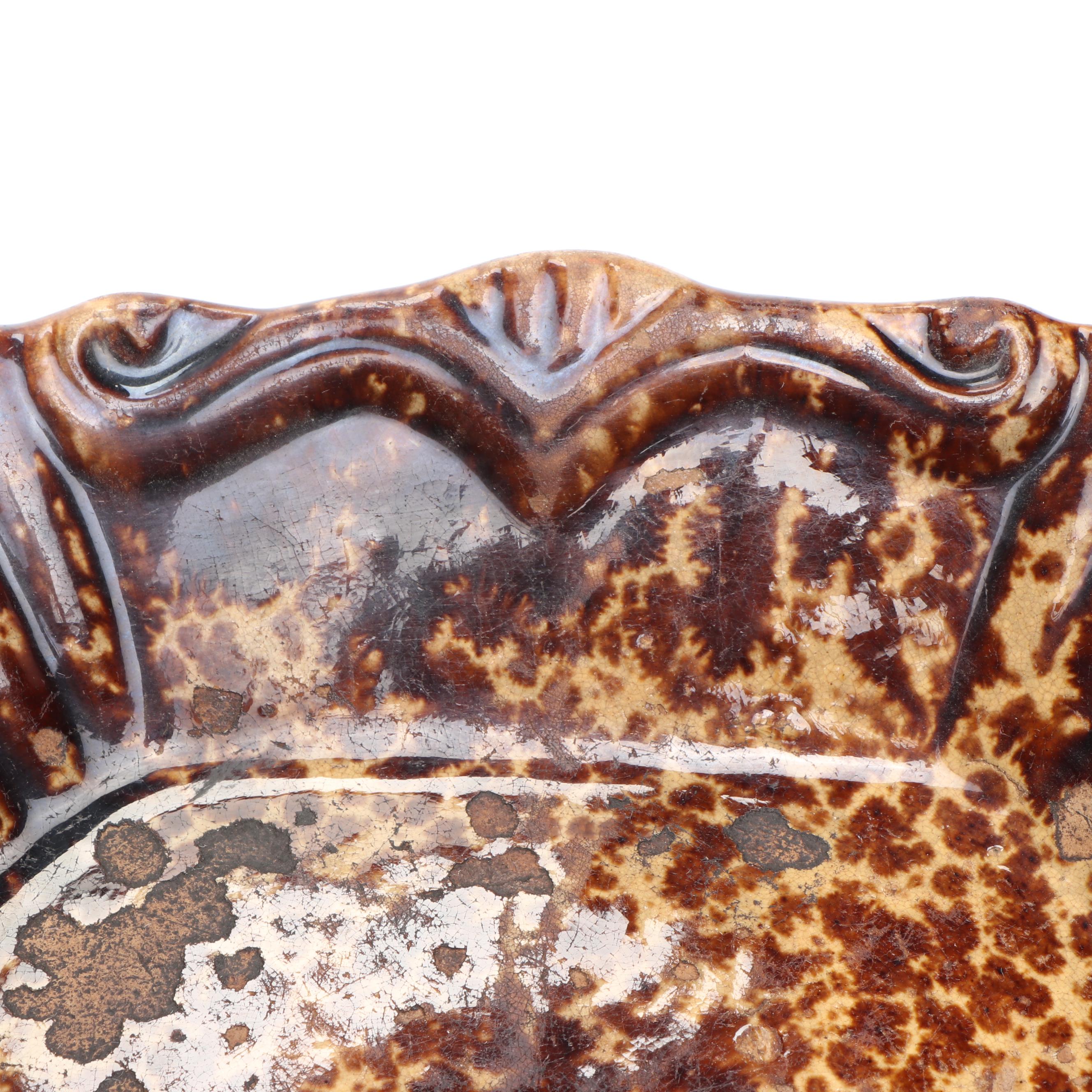 Bennington Rockingham Glazed Ceramic Candlesticks and Platter, 19th Century