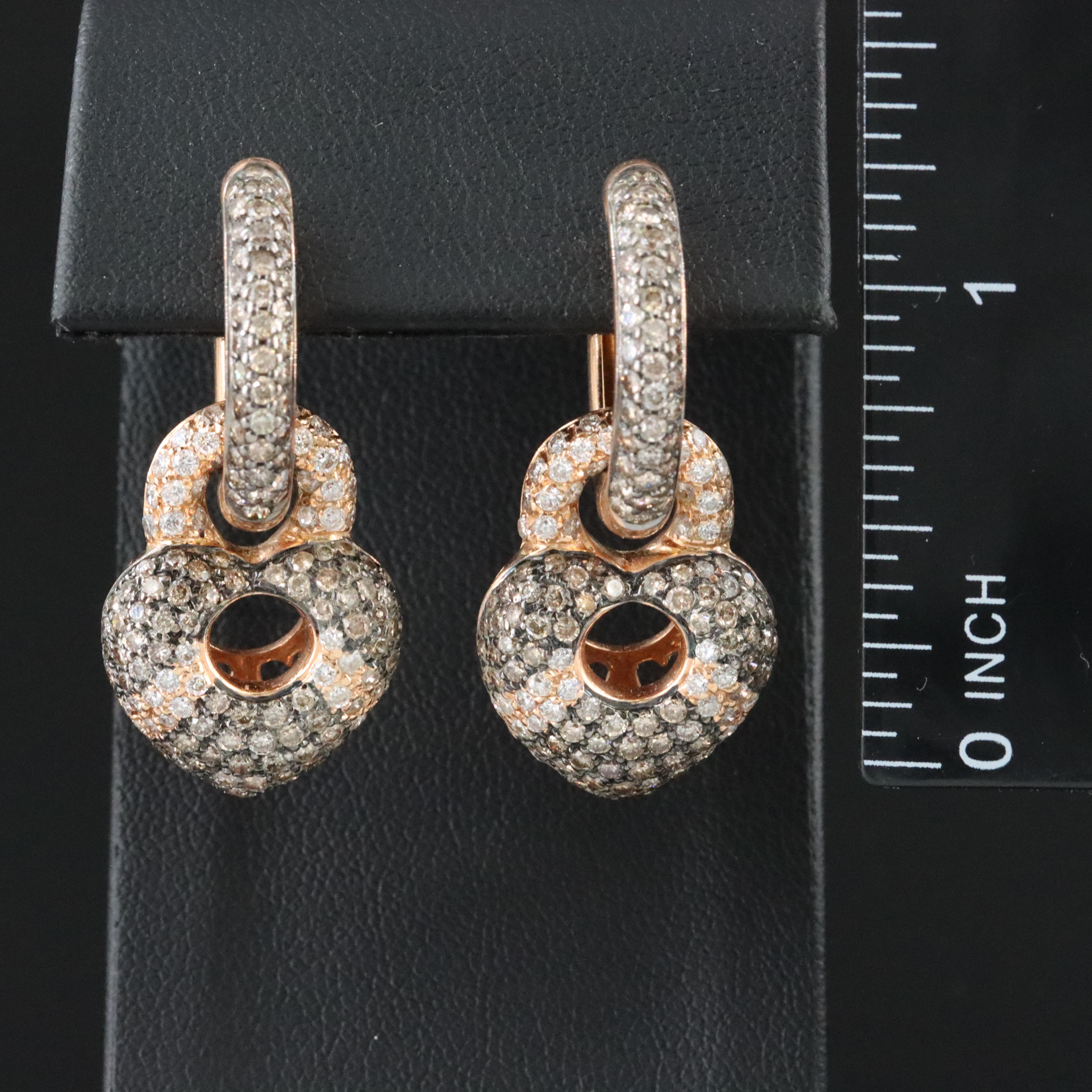 18K Rose Gold 5.13 CTW Diamond Door Knocker Earring with Fancy Brown Diamonds
