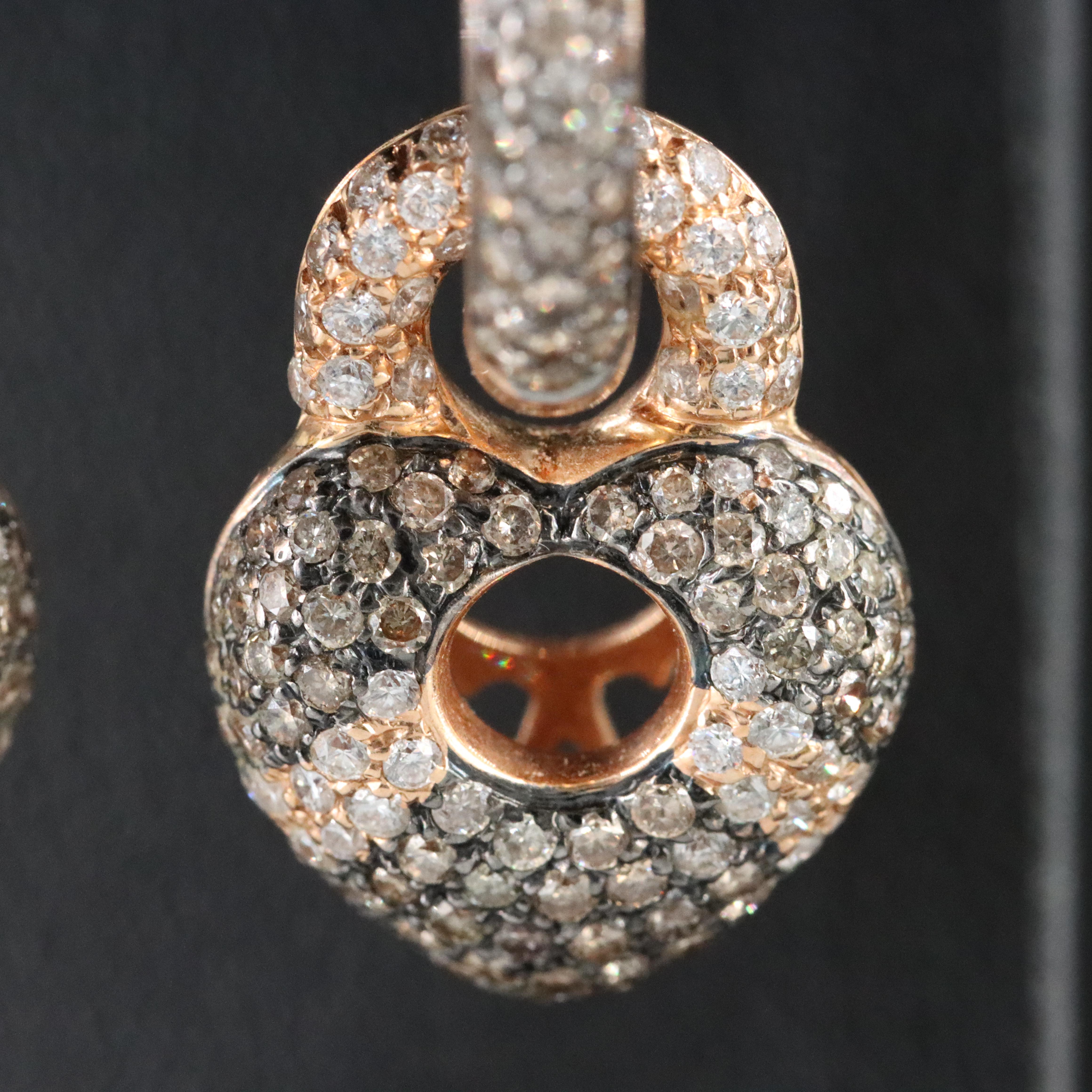 18K Rose Gold 5.13 CTW Diamond Door Knocker Earring with Fancy Brown Diamonds