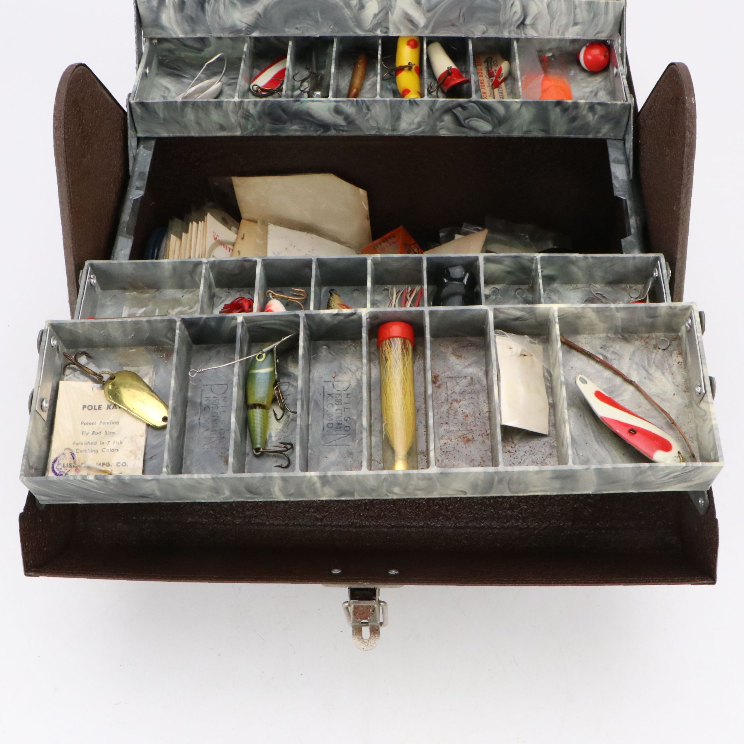 Philson "Spinner 4" Metal Tackle Box with Other Vintage Fishing Gear, 1960s