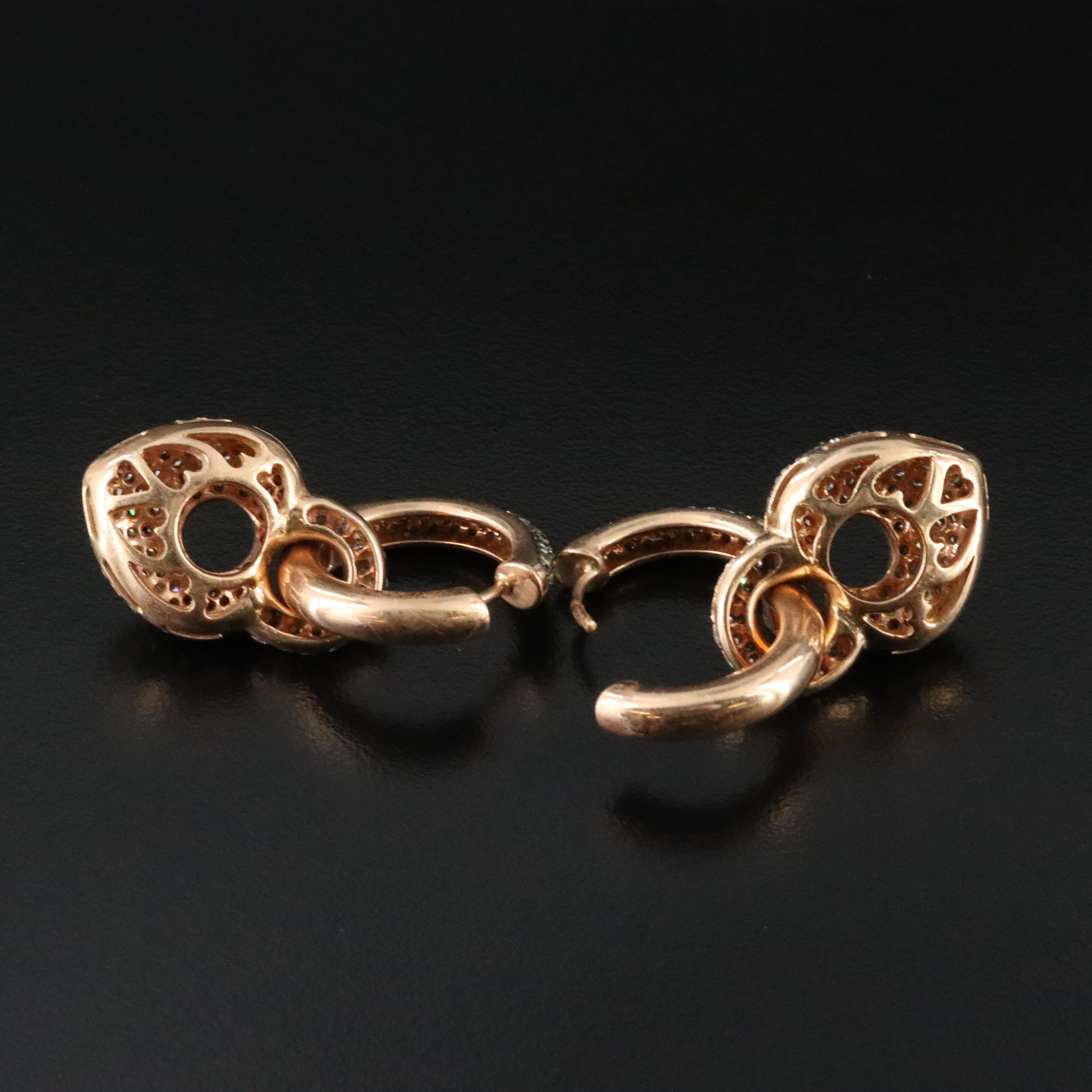 18K Rose Gold 5.13 CTW Diamond Door Knocker Earring with Fancy Brown Diamonds