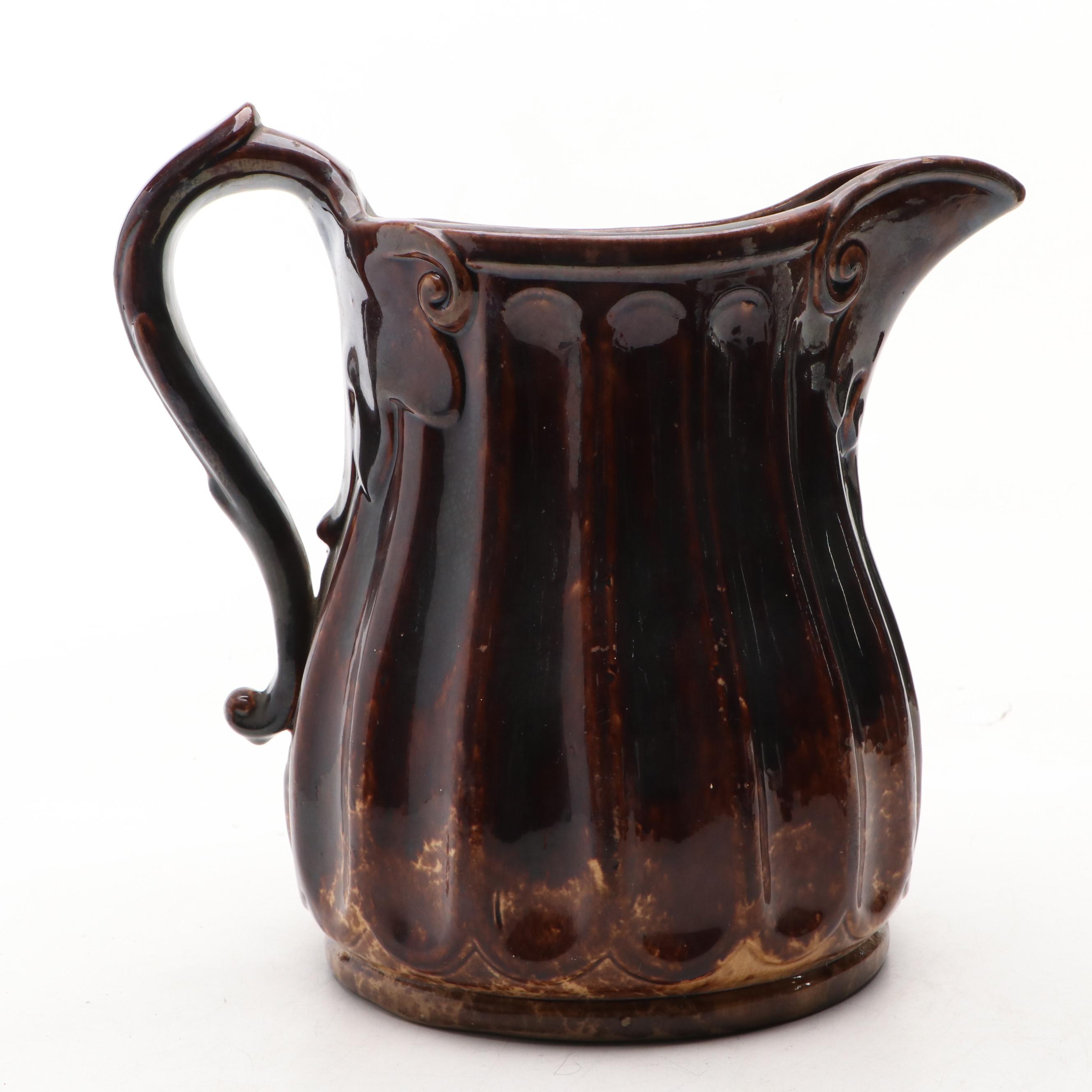 Rockingham Style Brown Glaze Ceramic Pitcher, 19th Century