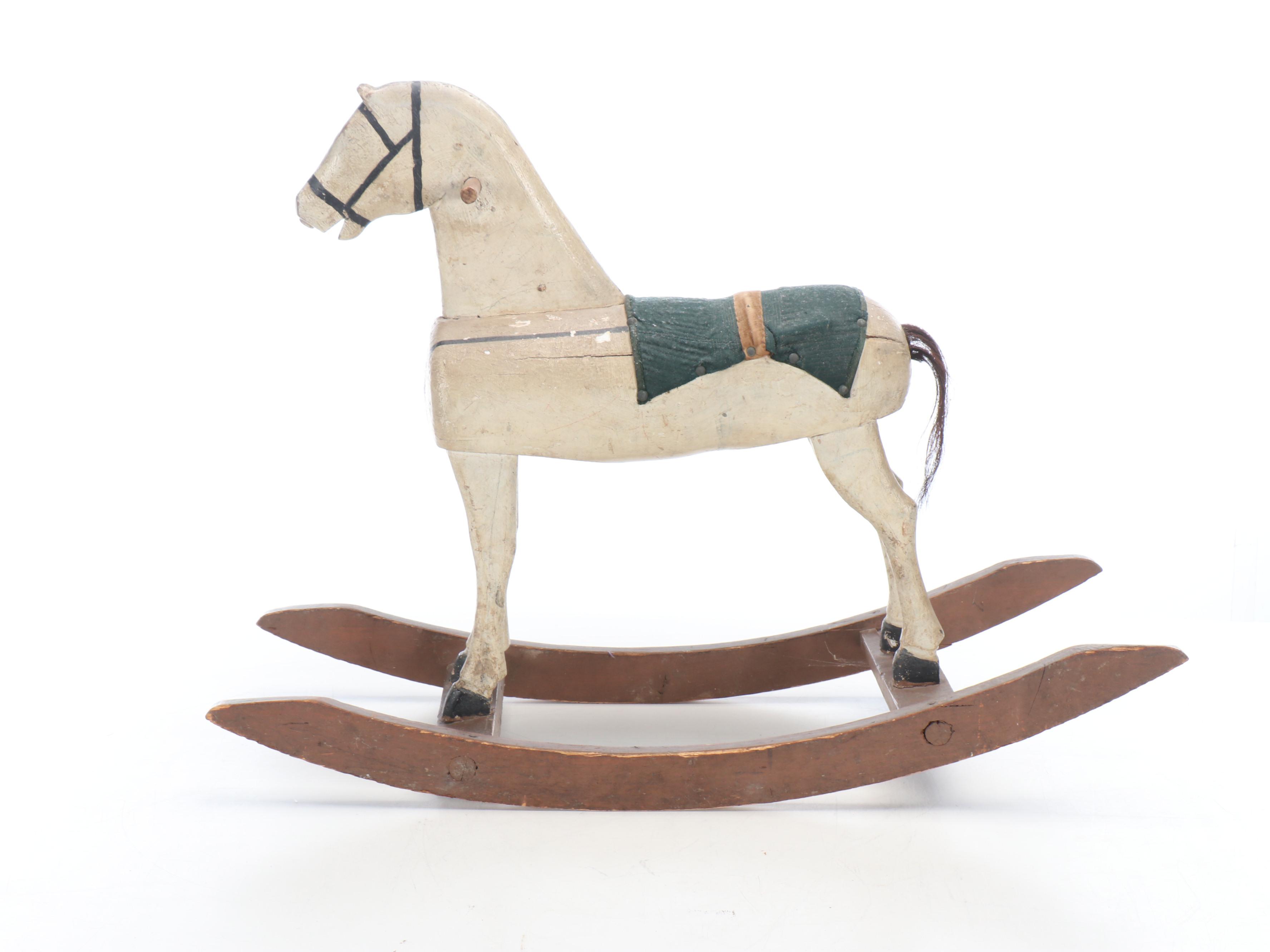 Primitive Style Polychrome Wood Rocking Horse, 20th Century