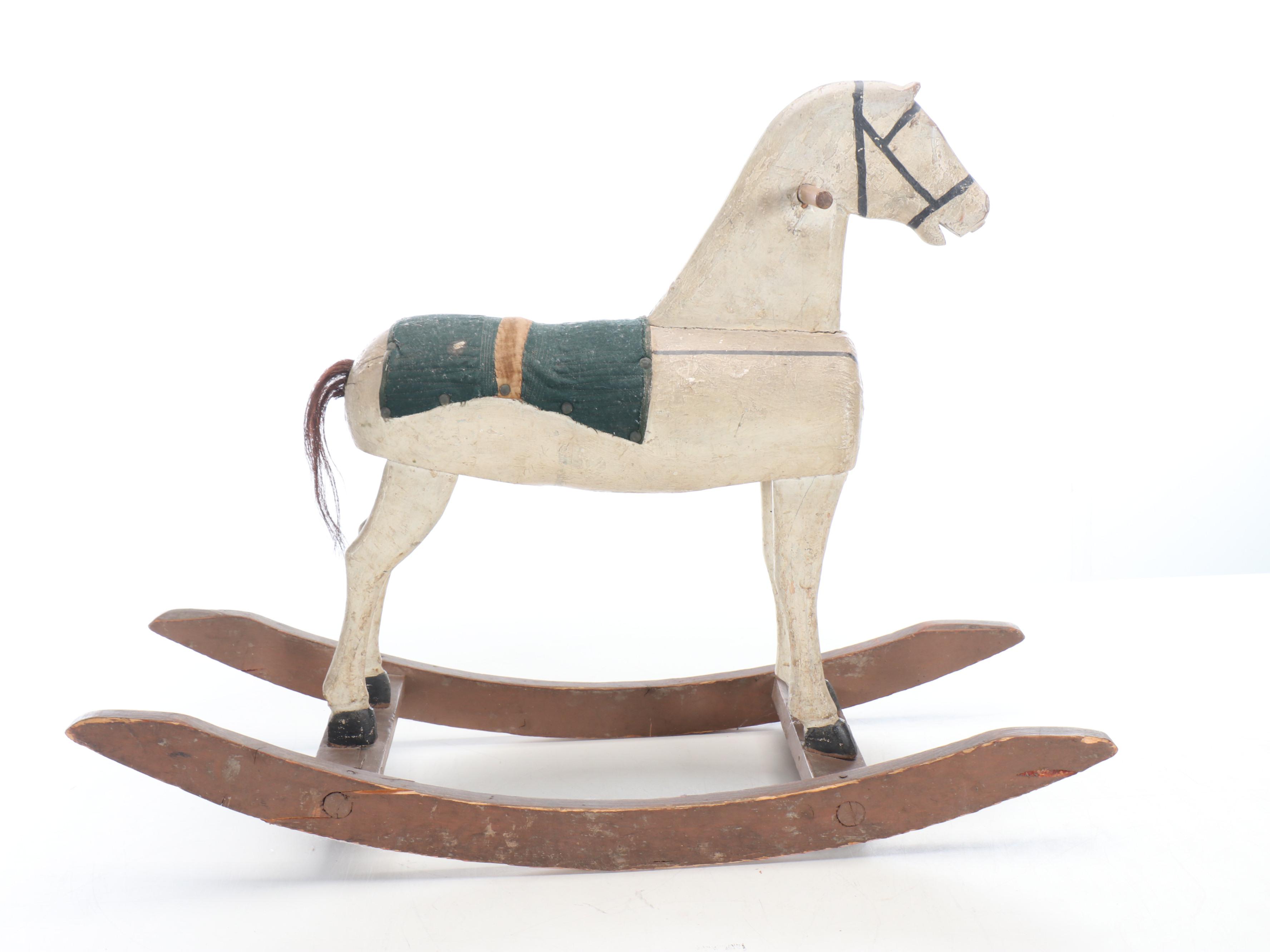 Primitive Style Polychrome Wood Rocking Horse, 20th Century