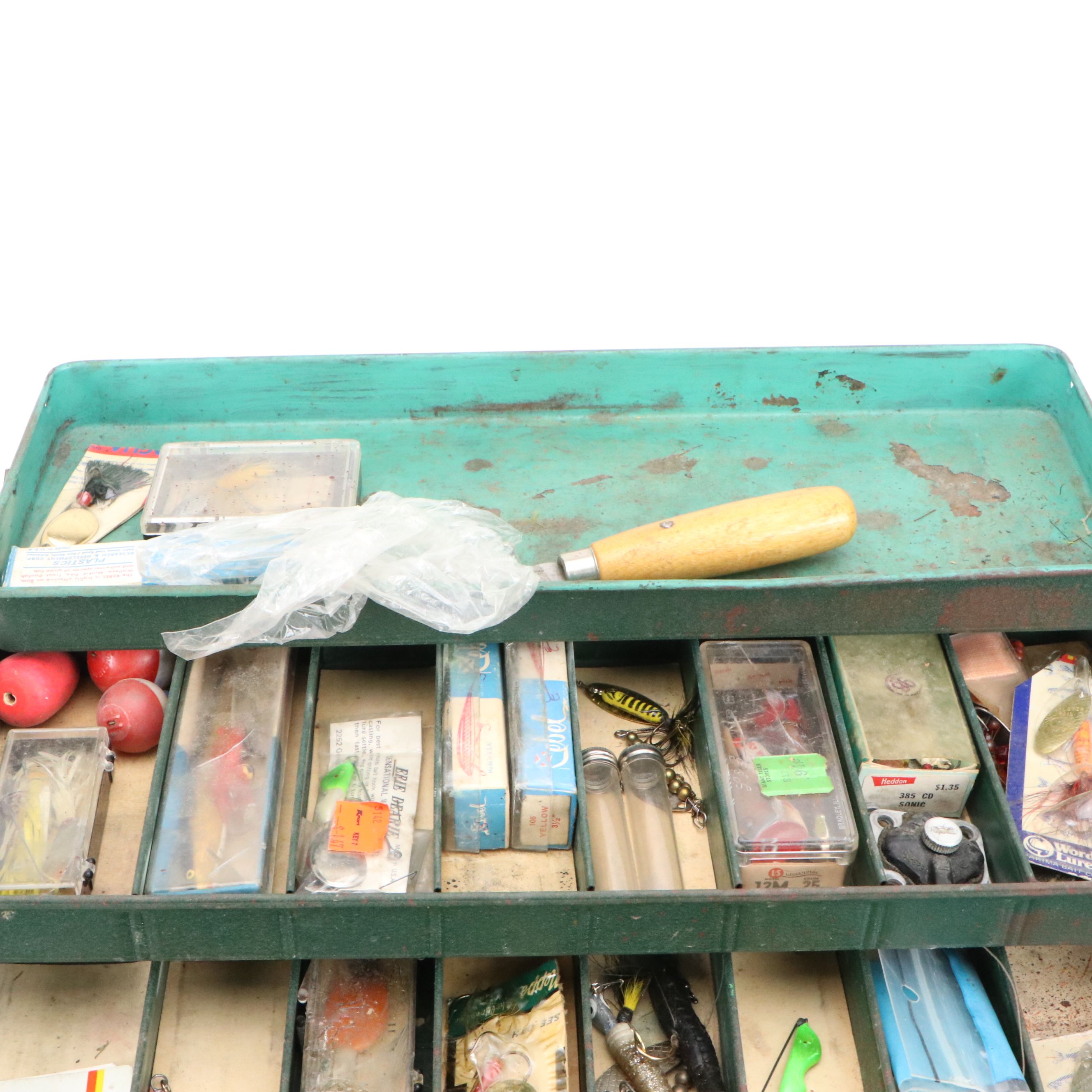 Vintage Tackle Box with Fishing Gear