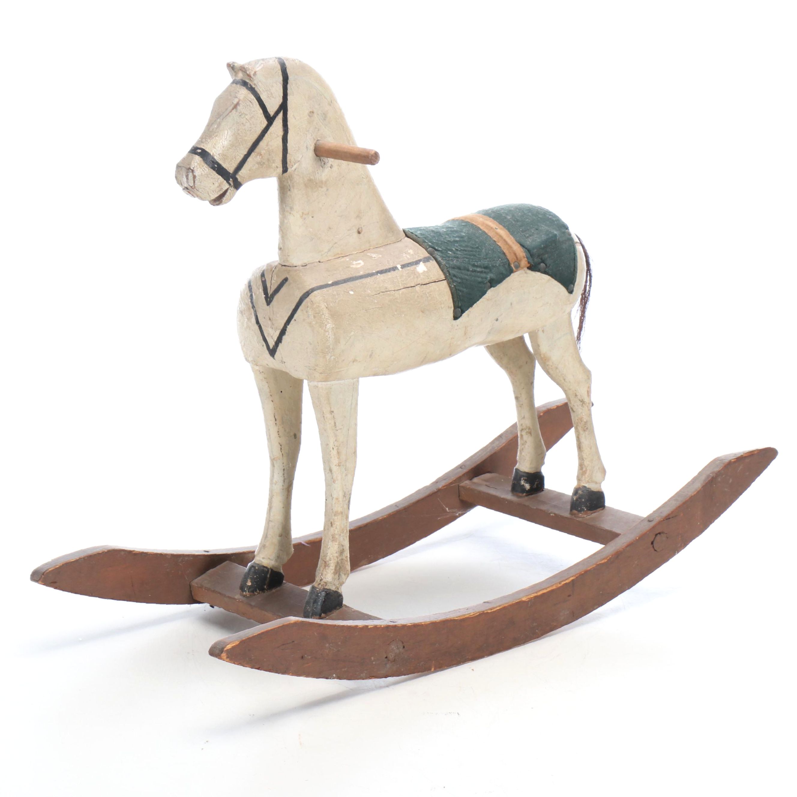 Primitive Style Polychrome Wood Rocking Horse, 20th Century