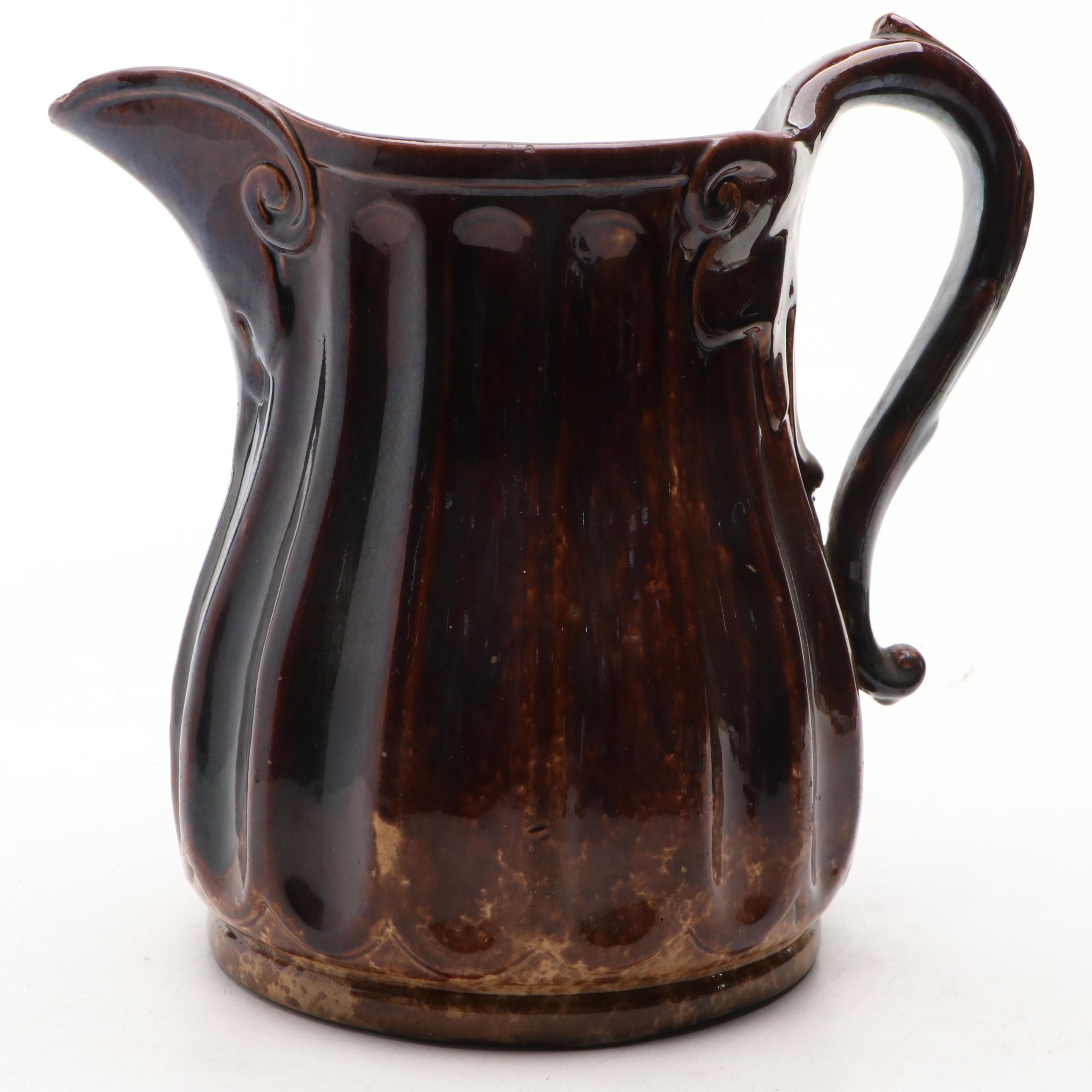 Rockingham Style Brown Glaze Ceramic Pitcher, 19th Century
