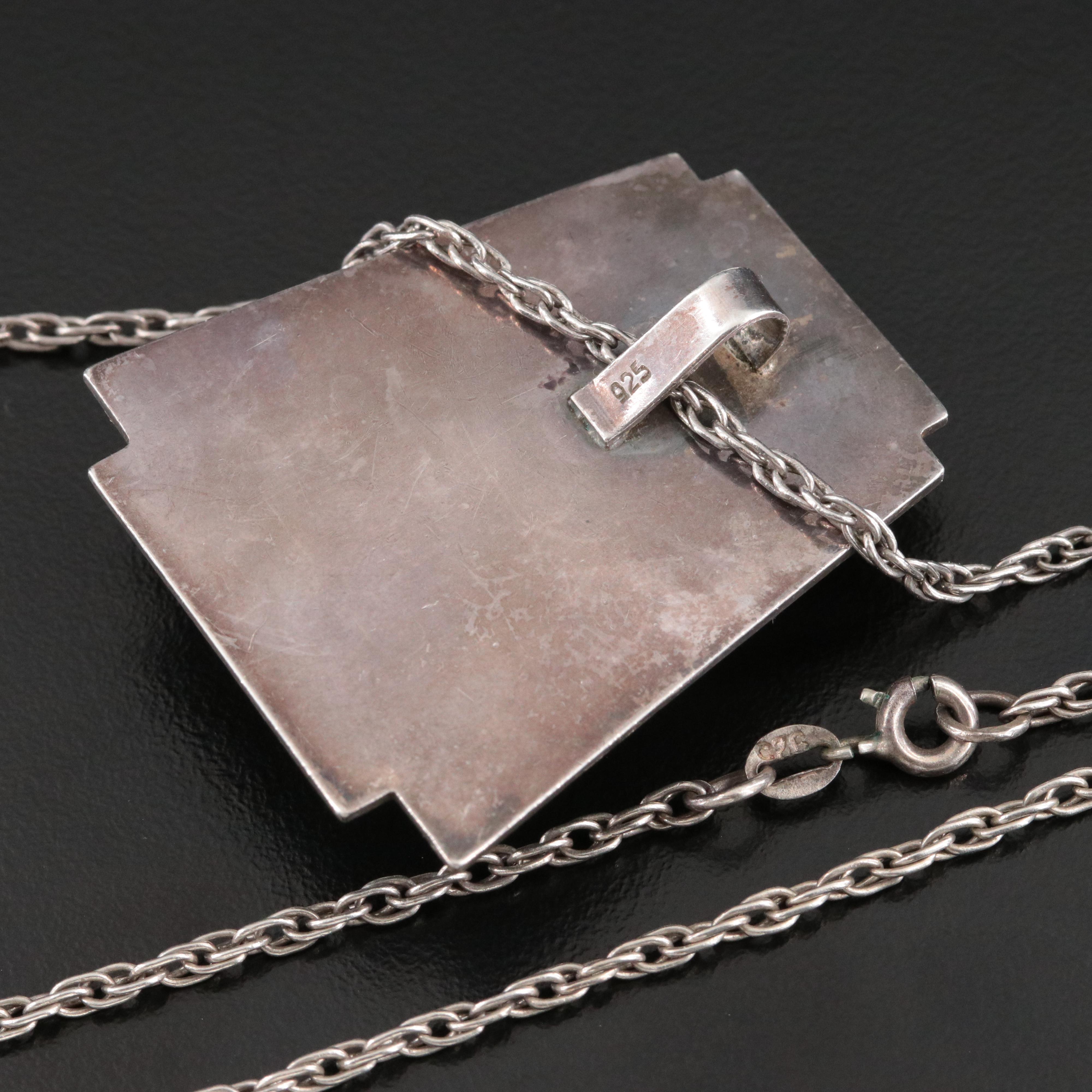 Sterling Mesoamerican Themed Pendant Necklace