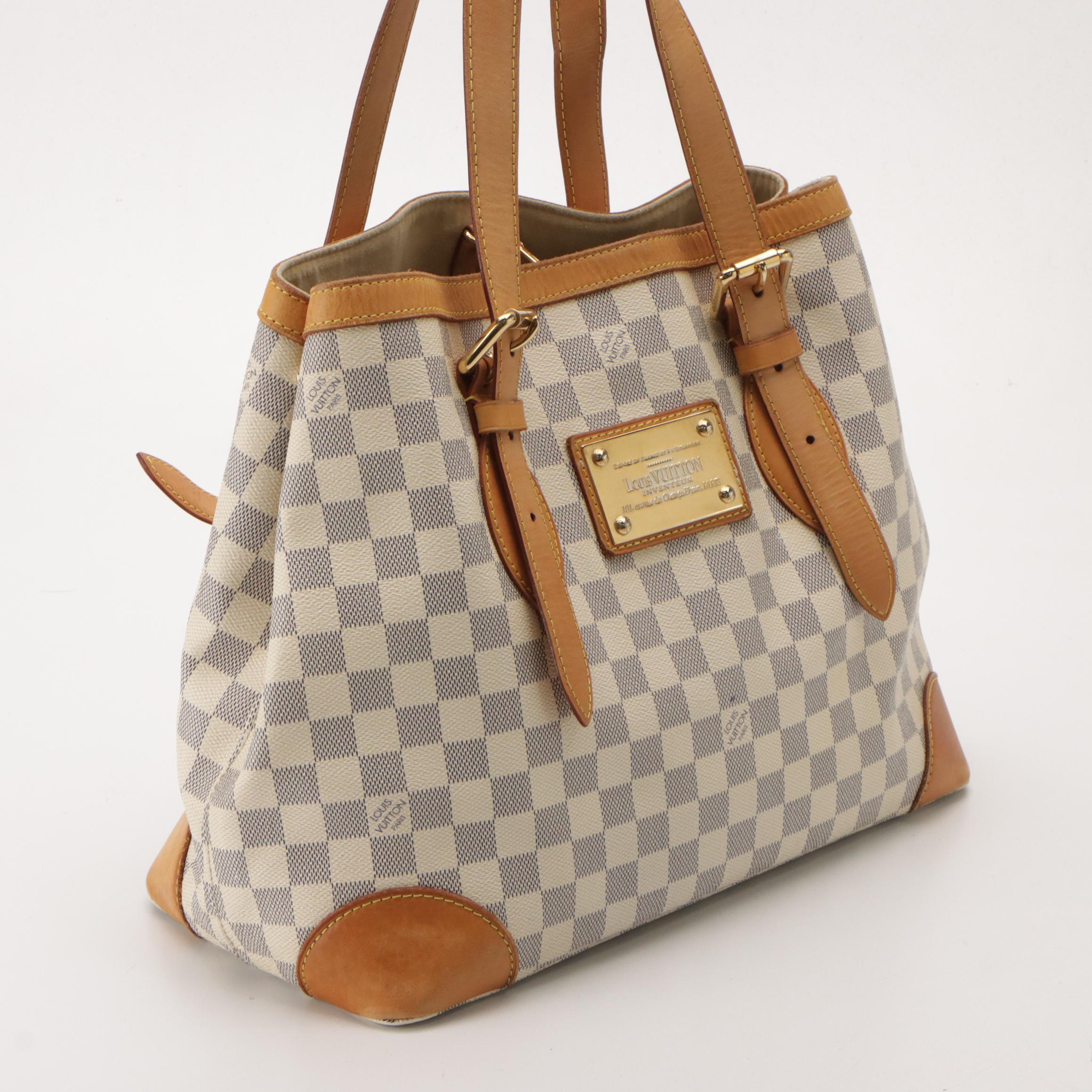 Louis Vuitton Hampstead MM Bag in Damier Azur Canvas and Vachetta Leather