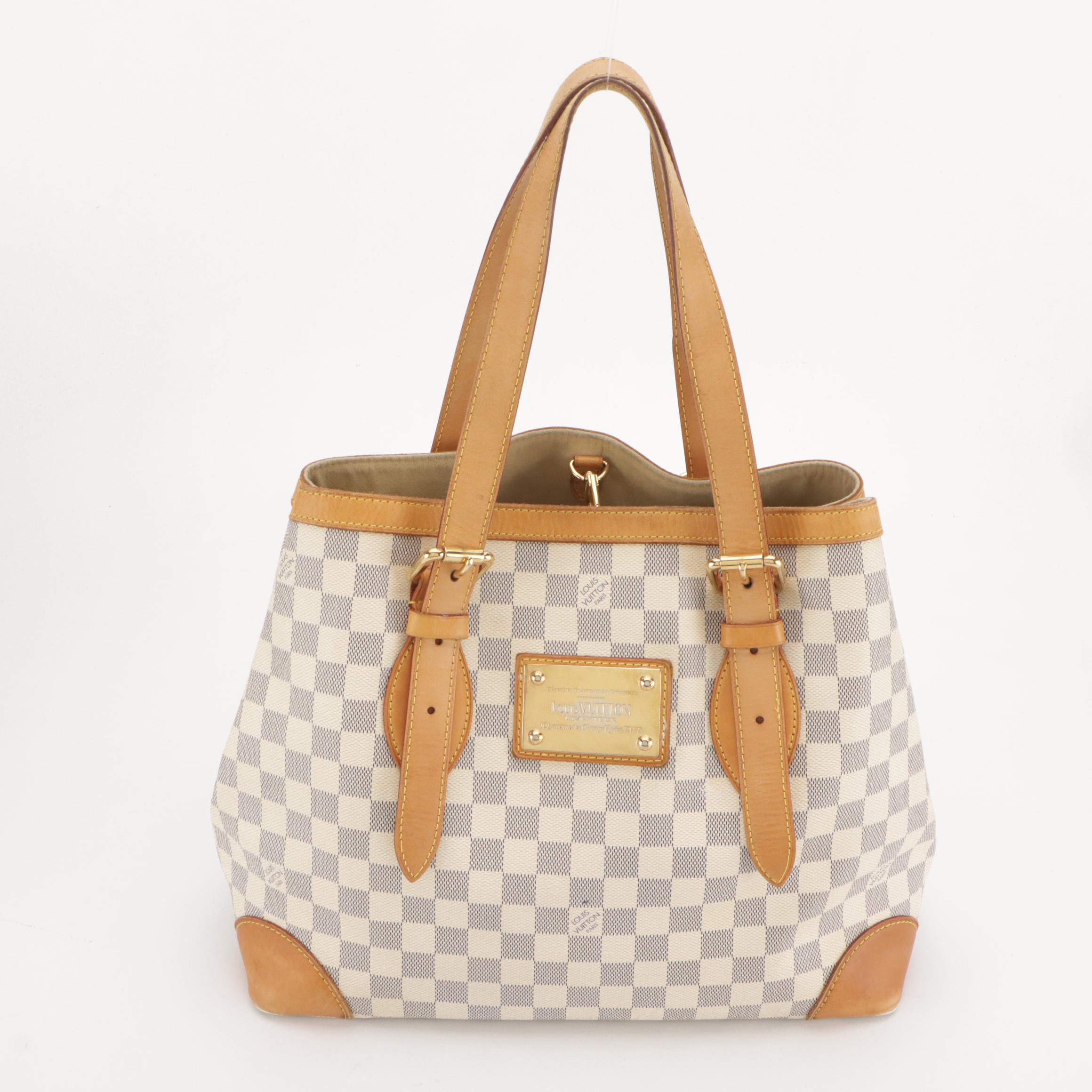 Louis Vuitton Hampstead MM Bag in Damier Azur Canvas and Vachetta Leather
