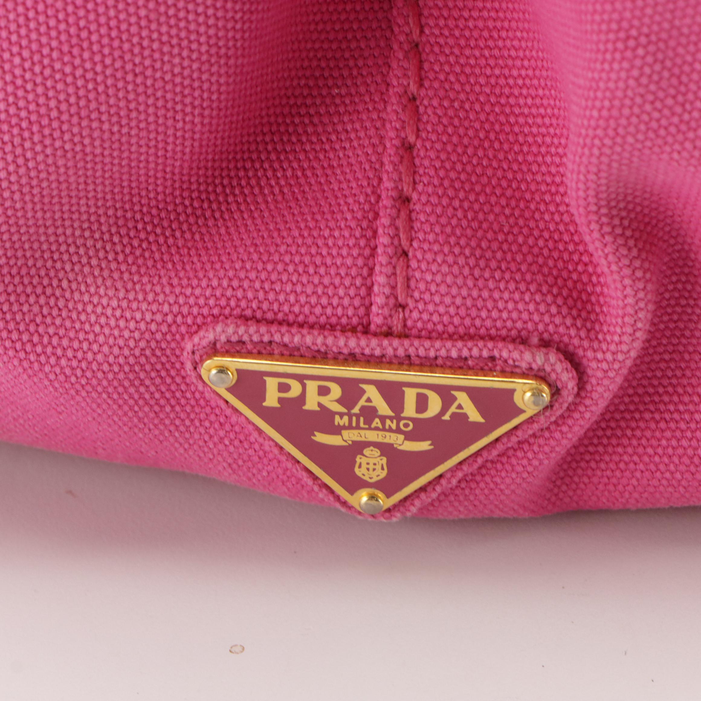 Prada Large Canapa Logo Two-Way Tote in Fuchsia Pink Canvas