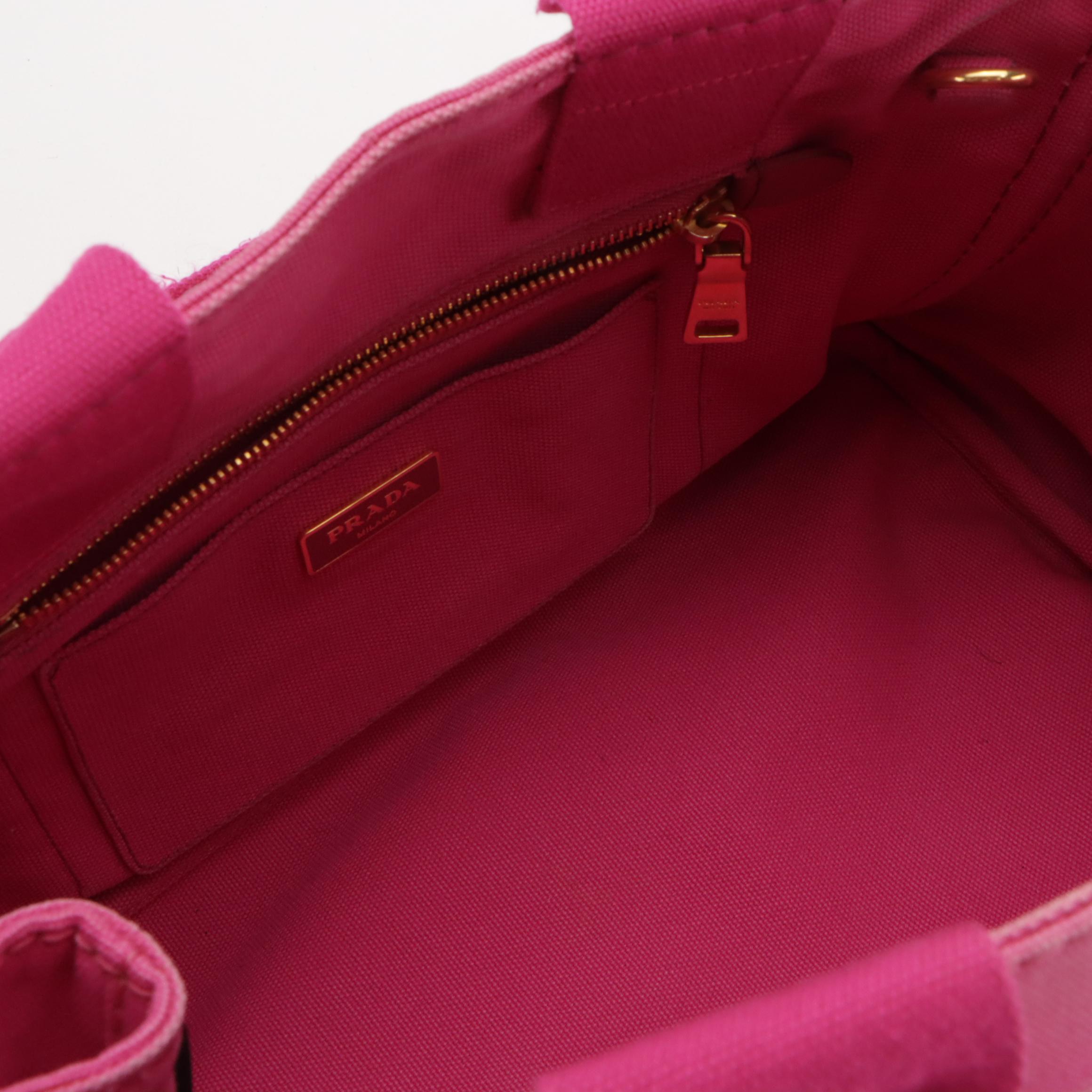 Prada Large Canapa Logo Two-Way Tote in Fuchsia Pink Canvas