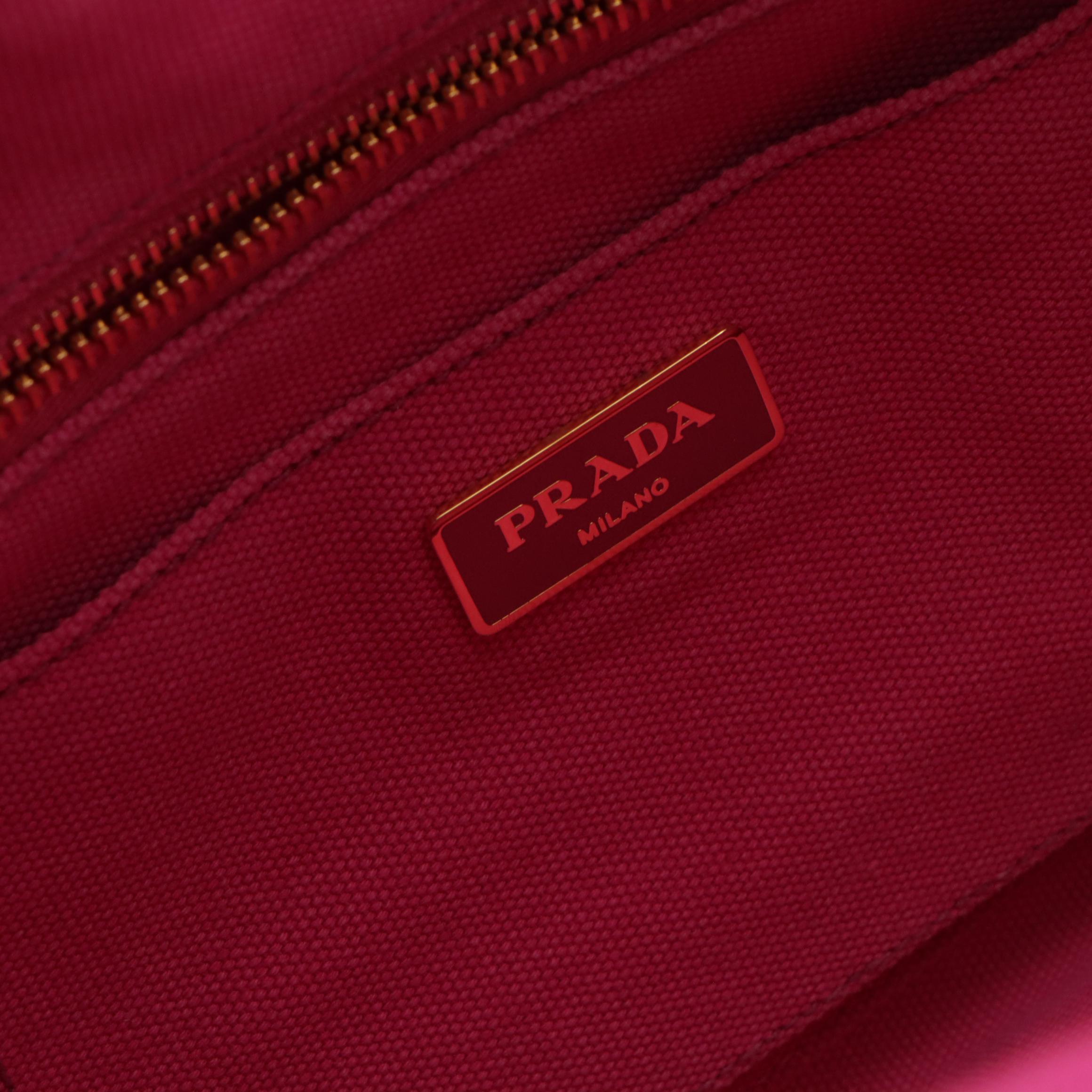 Prada Large Canapa Logo Two-Way Tote in Fuchsia Pink Canvas