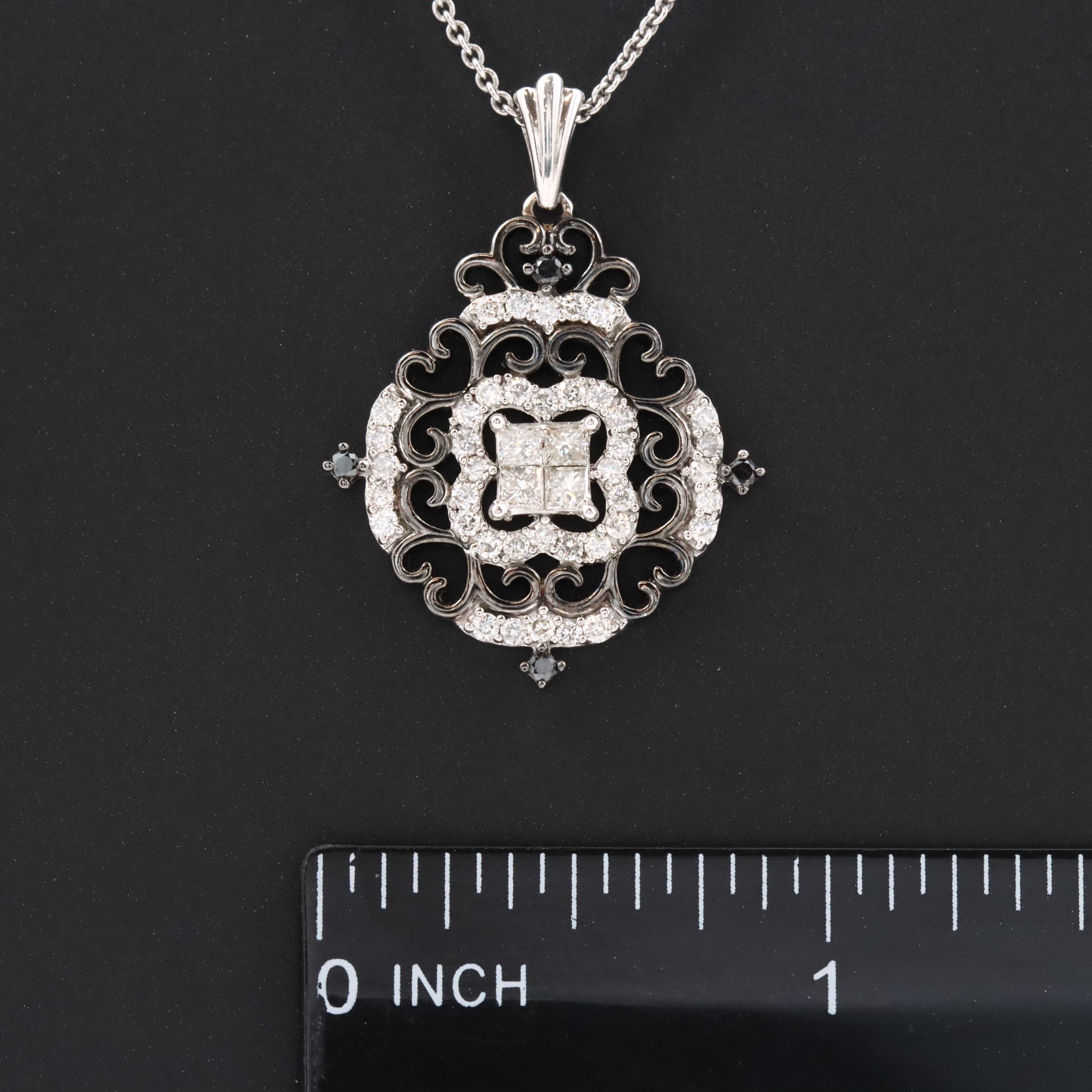 Sterling Silver Diamond and Black Diamond Pendant Necklace