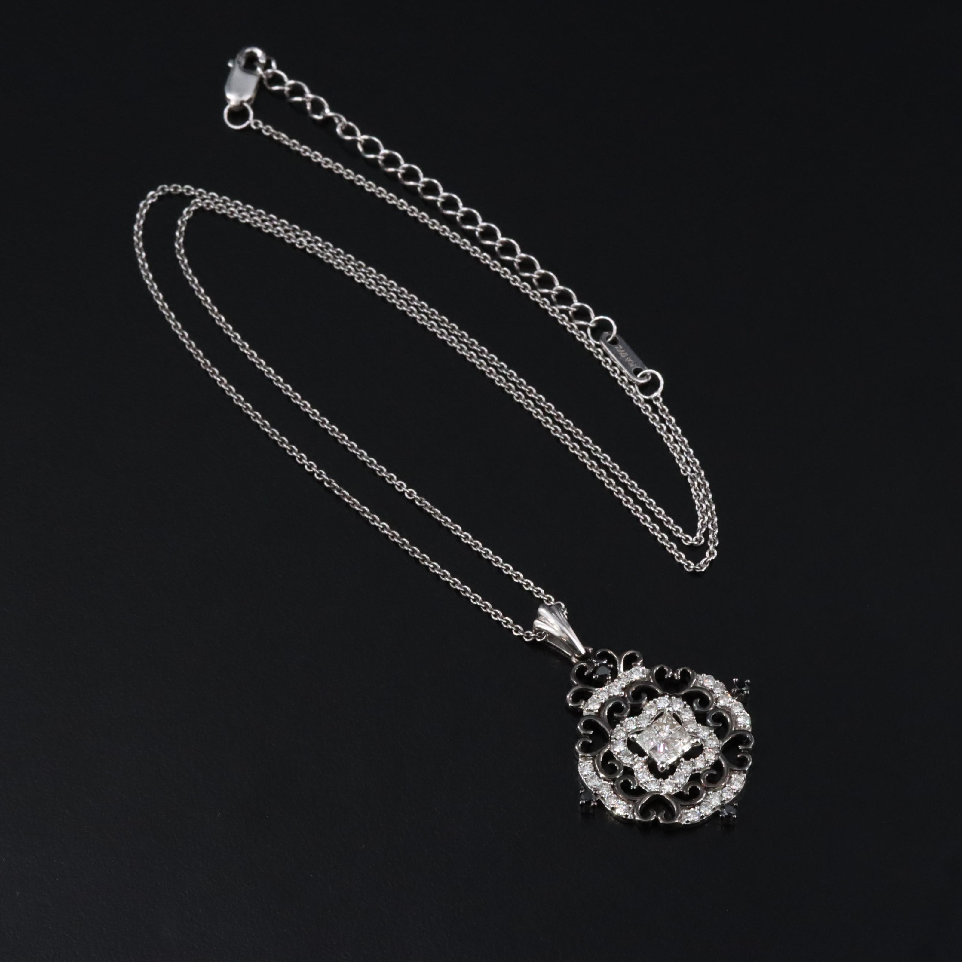 Sterling Silver Diamond and Black Diamond Pendant Necklace