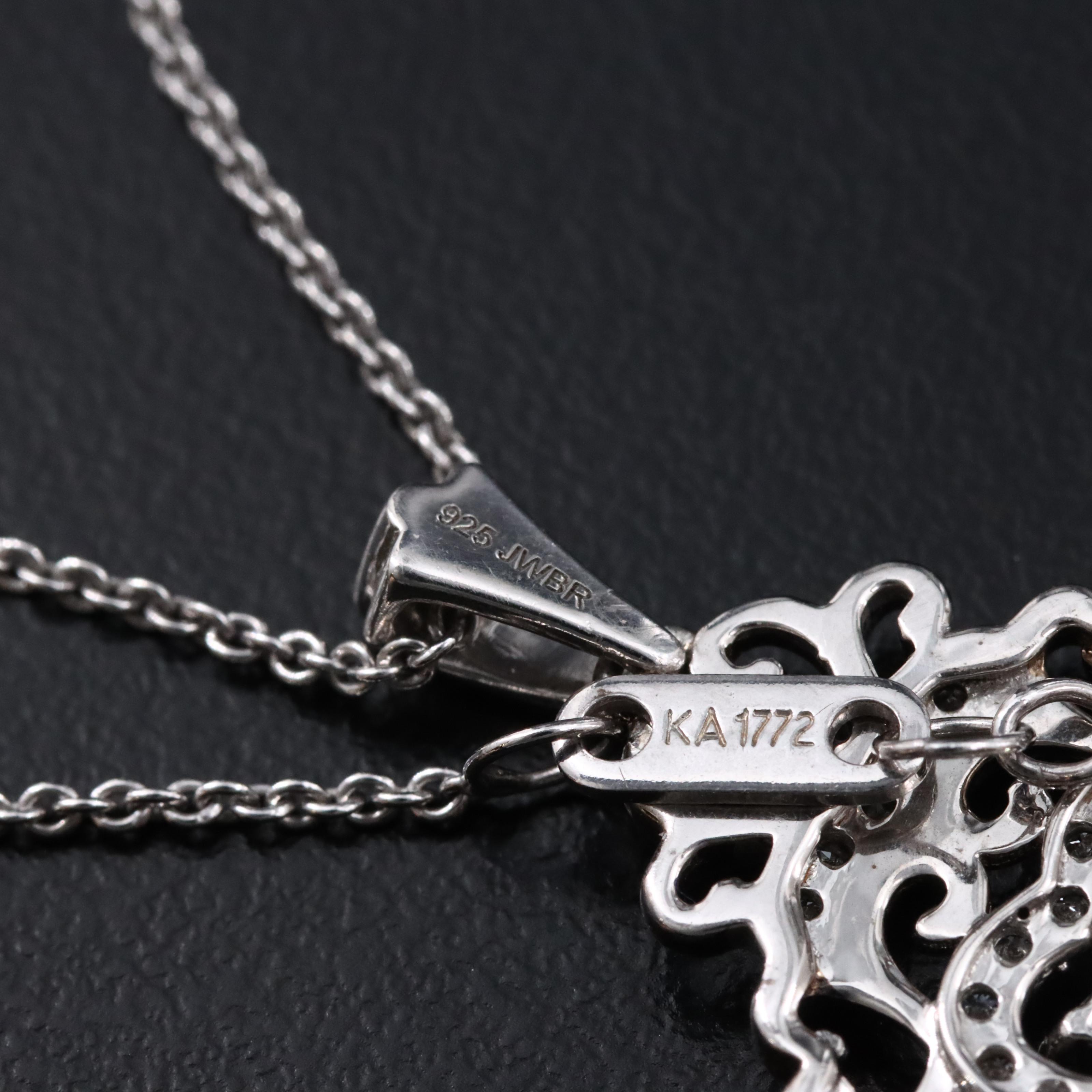 Sterling Silver Diamond and Black Diamond Pendant Necklace