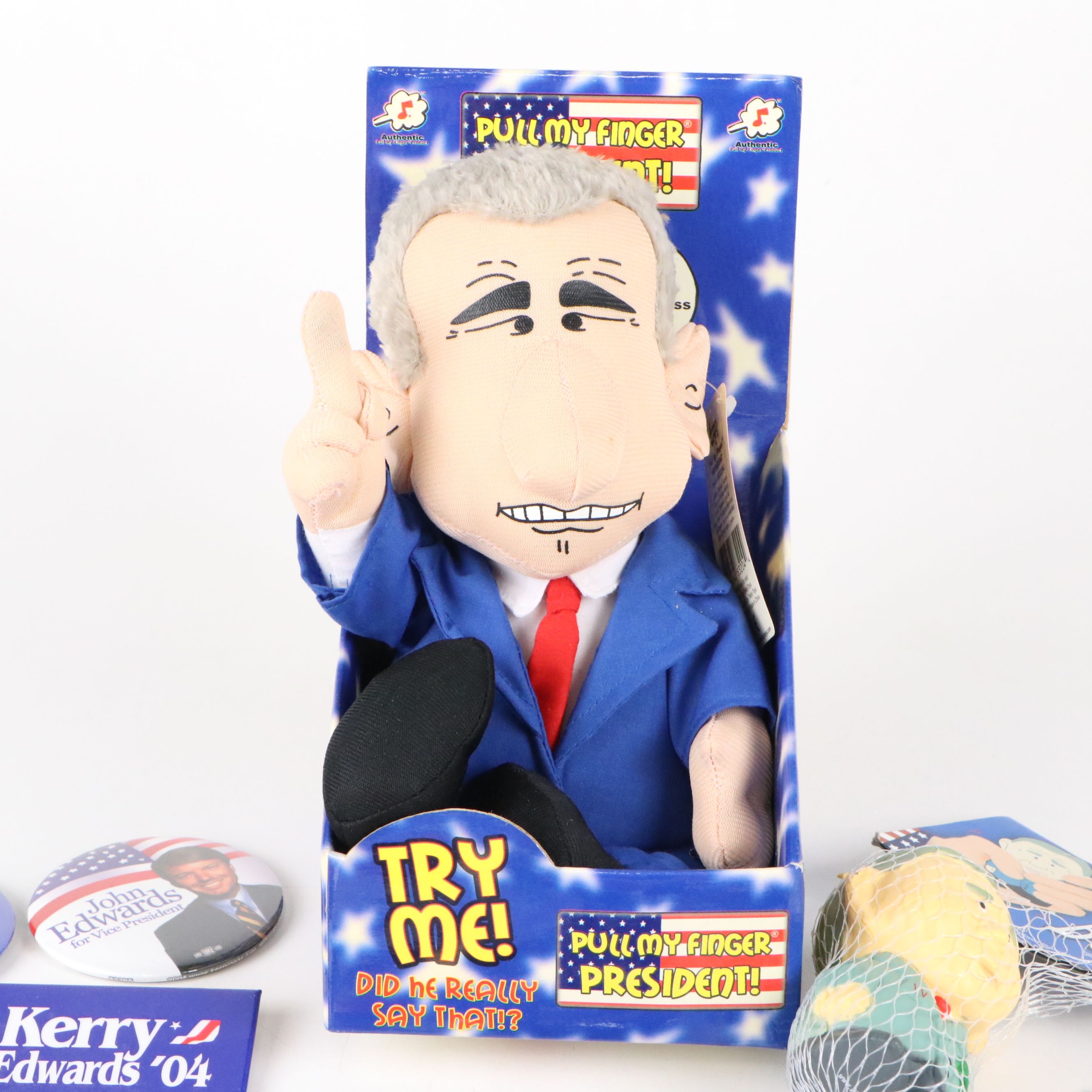 John Kerry, John Edwards with Other Campaign Pinbacks and Dolls