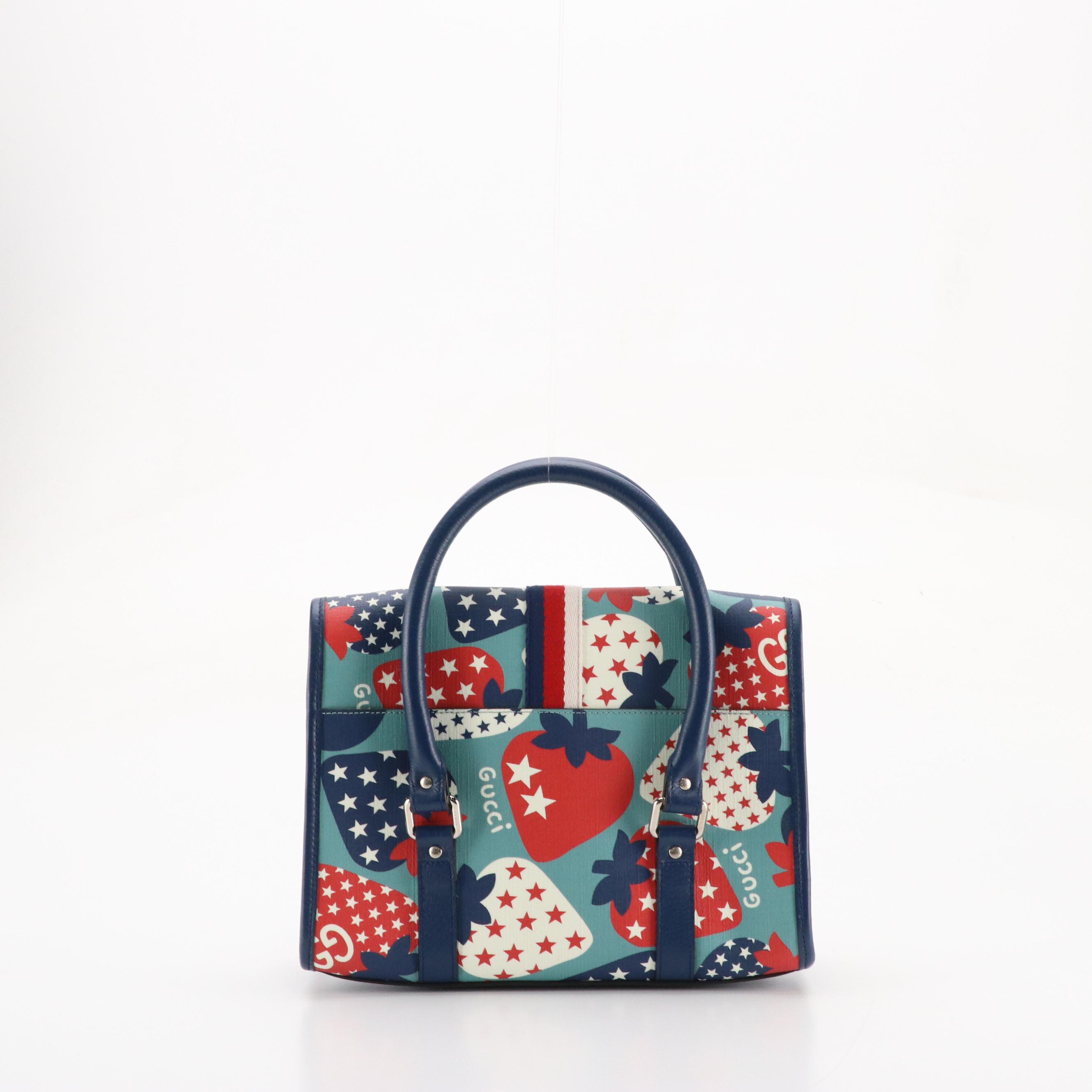 Kids Gucci Strawberry Stars Printed Coated Canvas Handbag