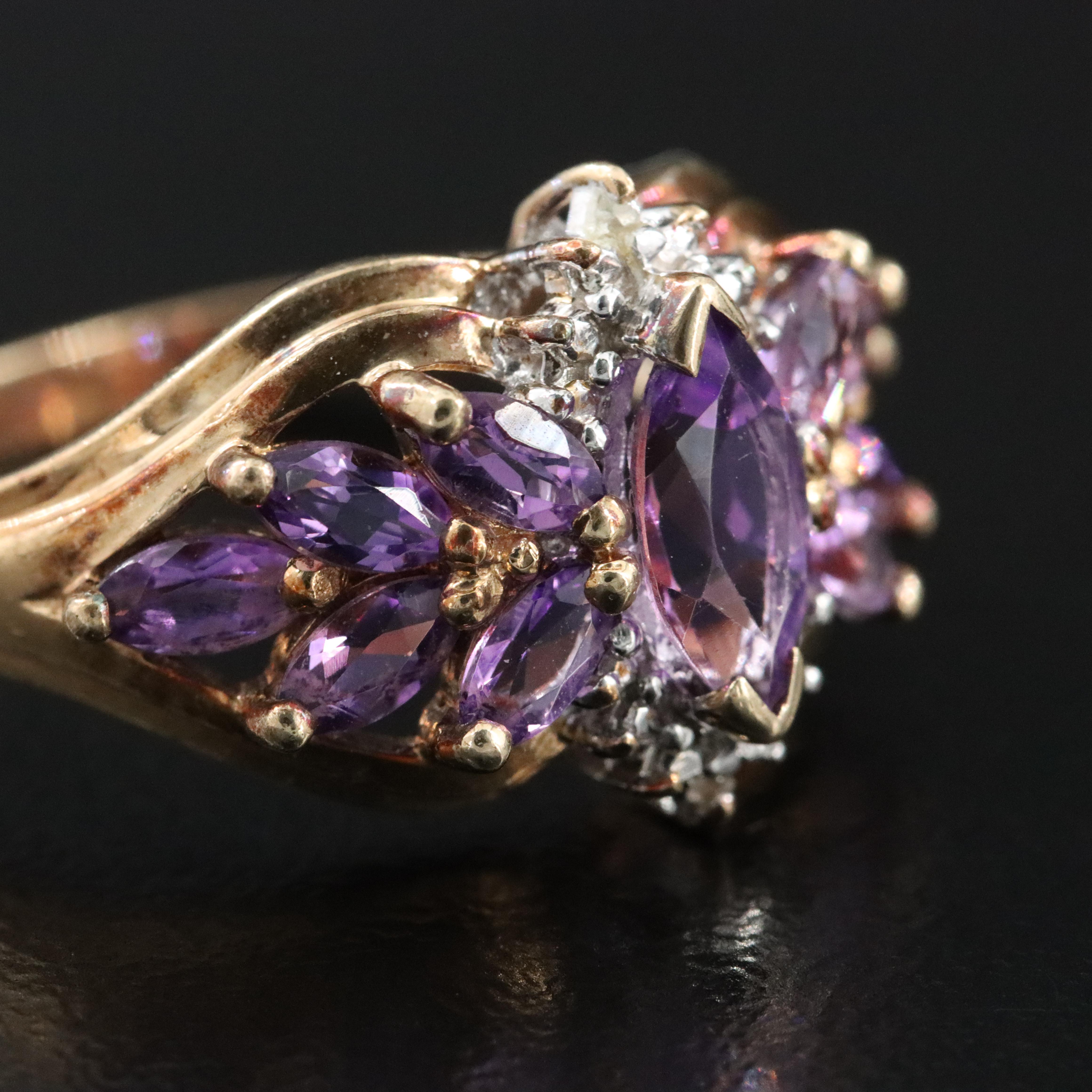 10K Amethyst and Diamond Ring