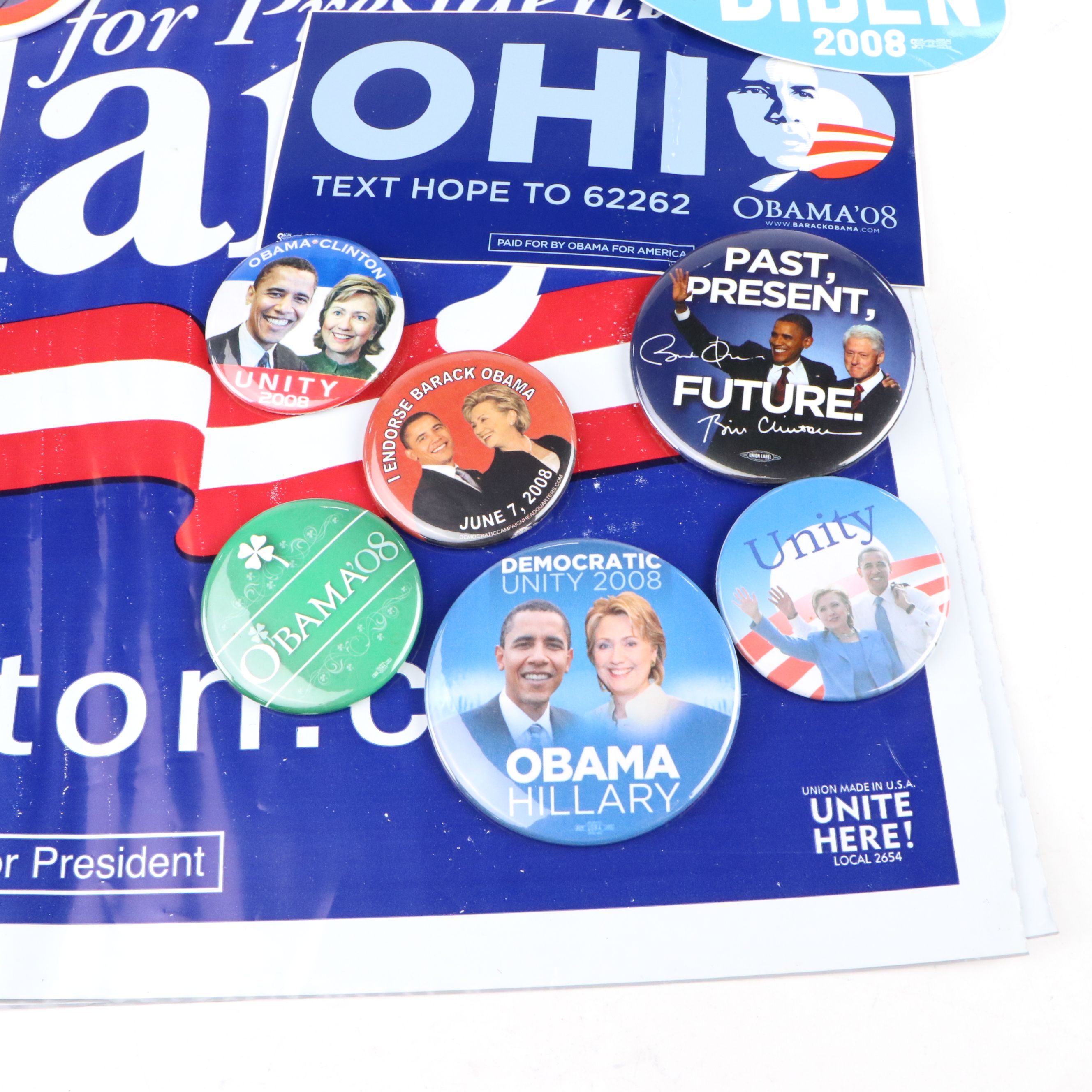Hillary Clinton, Obama with Other Campaign Pinbacks, Posters, Dolls and More