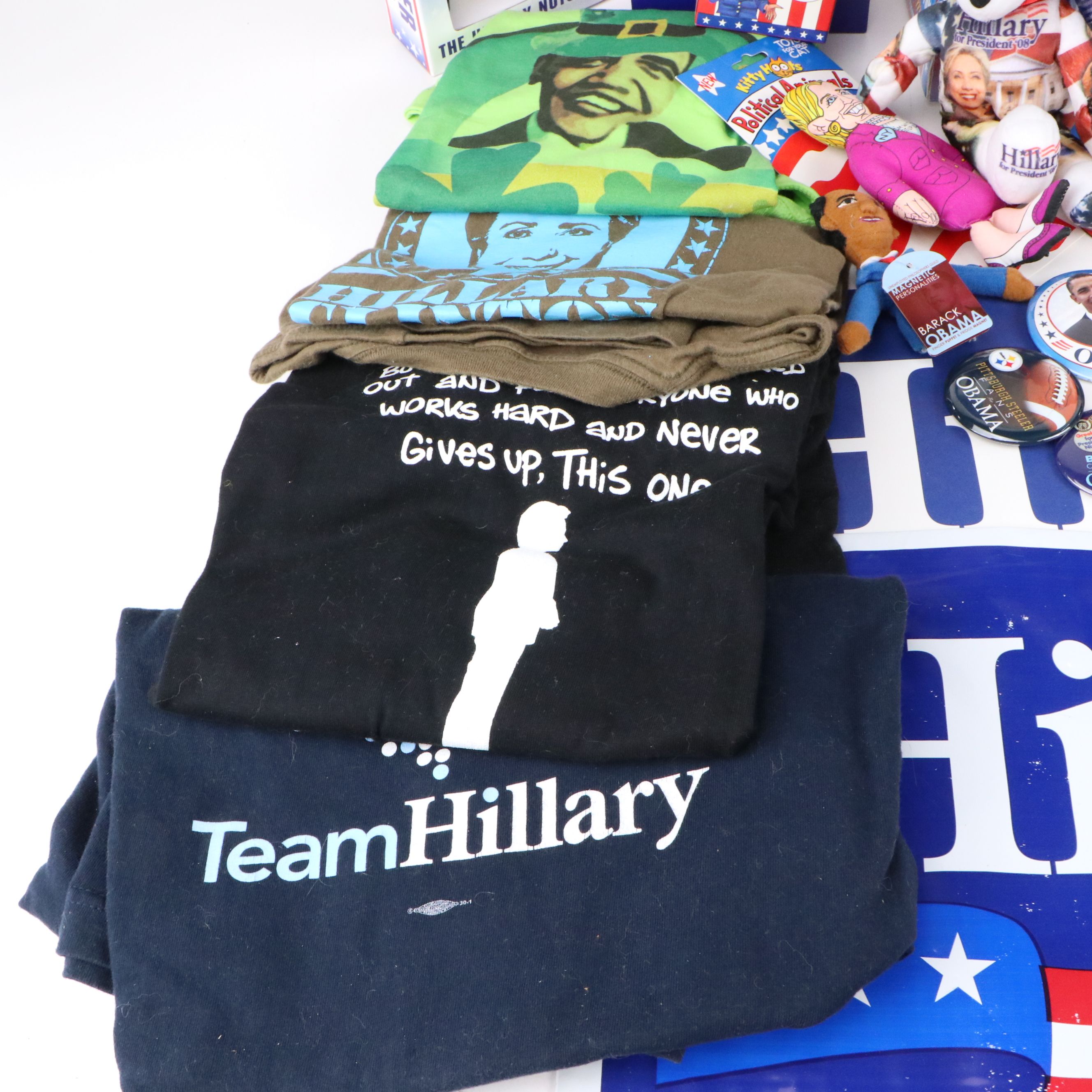Hillary Clinton, Obama with Other Campaign Pinbacks, Posters, Dolls and More