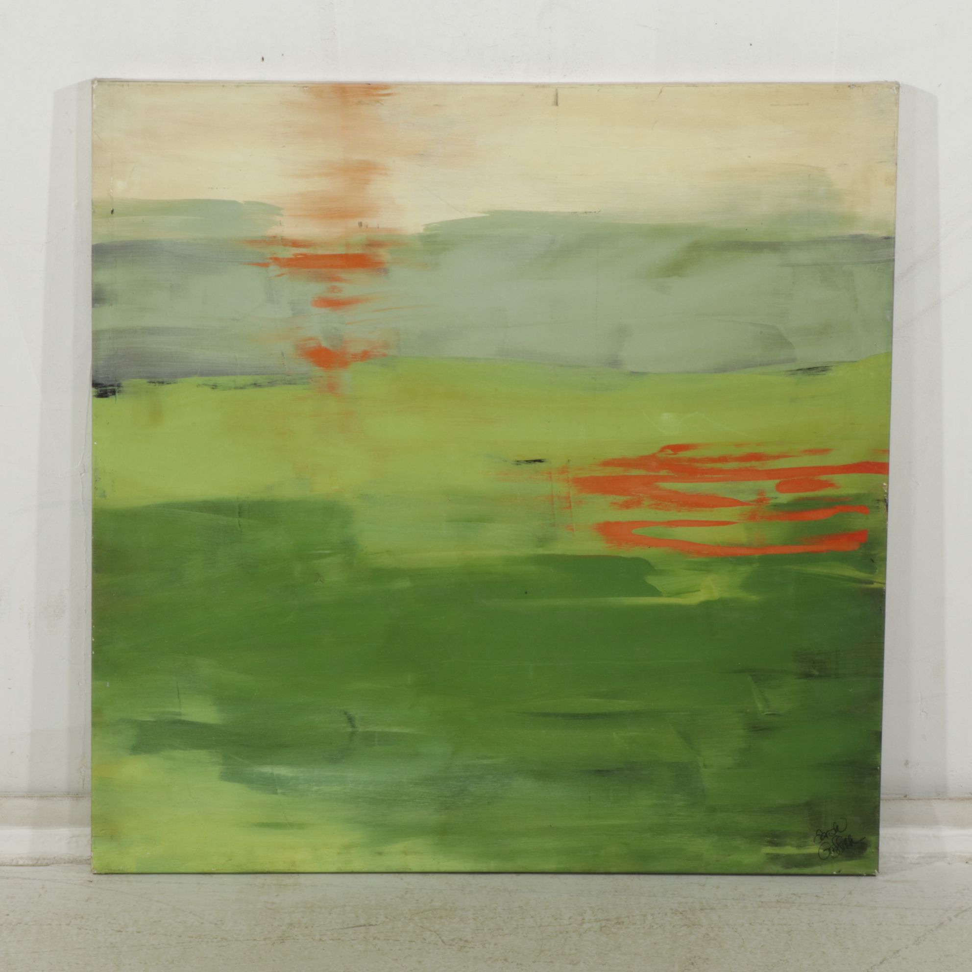 Sarah Griffith Lime Green and Orange Abstract Composition Giclee on Canvas