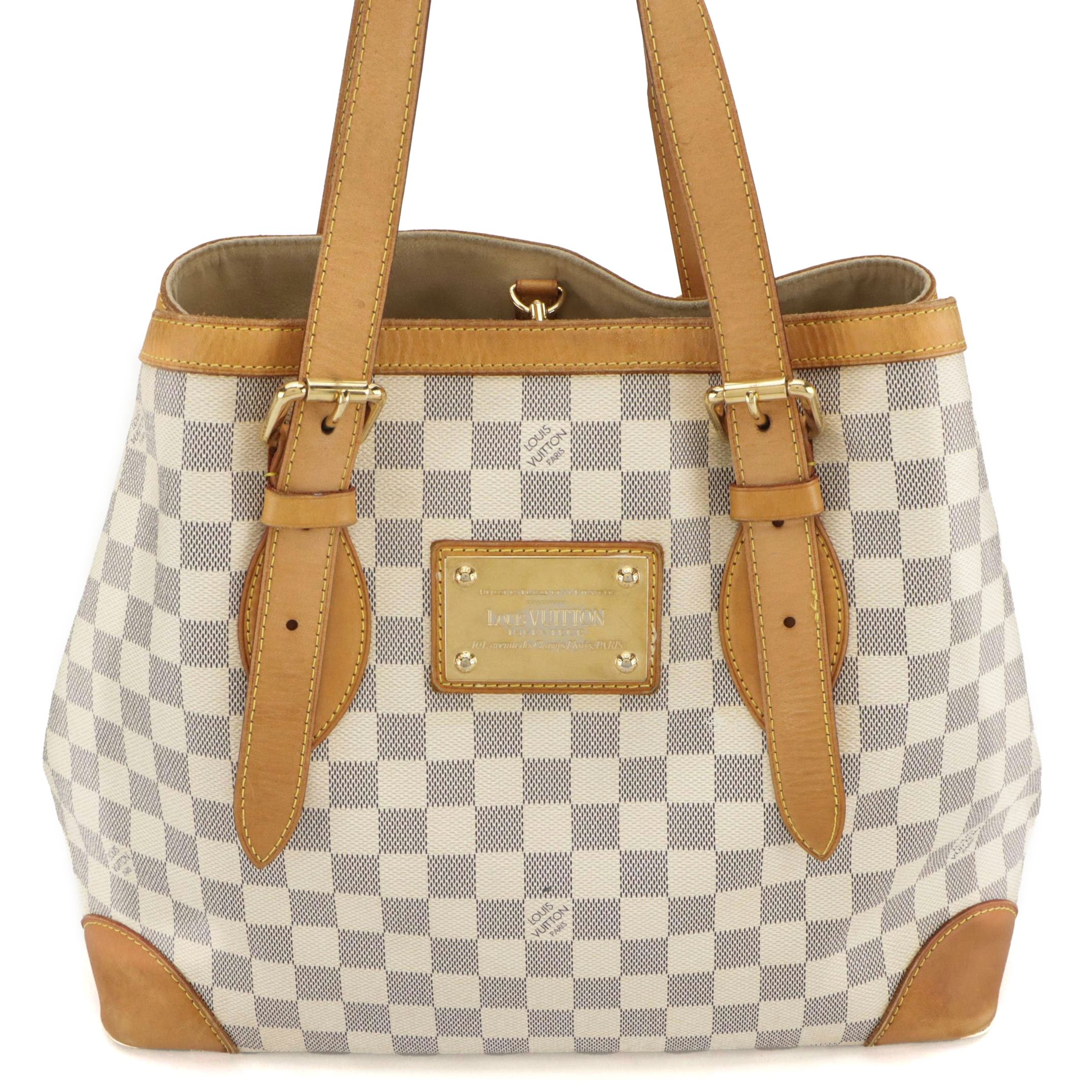 Louis Vuitton Hampstead MM Bag in Damier Azur Canvas and Vachetta Leather