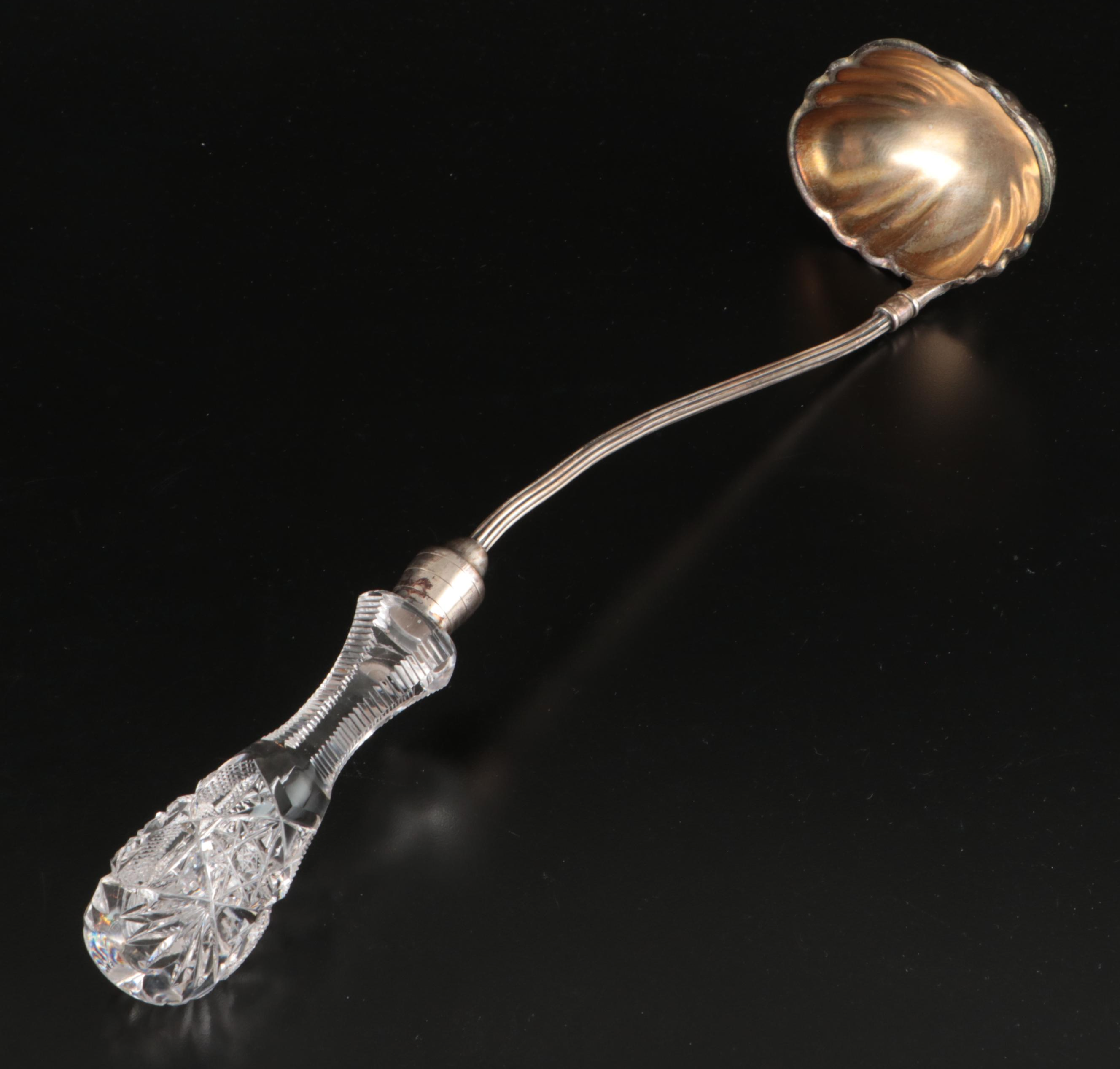 J. D. Bergen Co. Silver Plate Ladle with Crystal Pedestal Punch Bowl