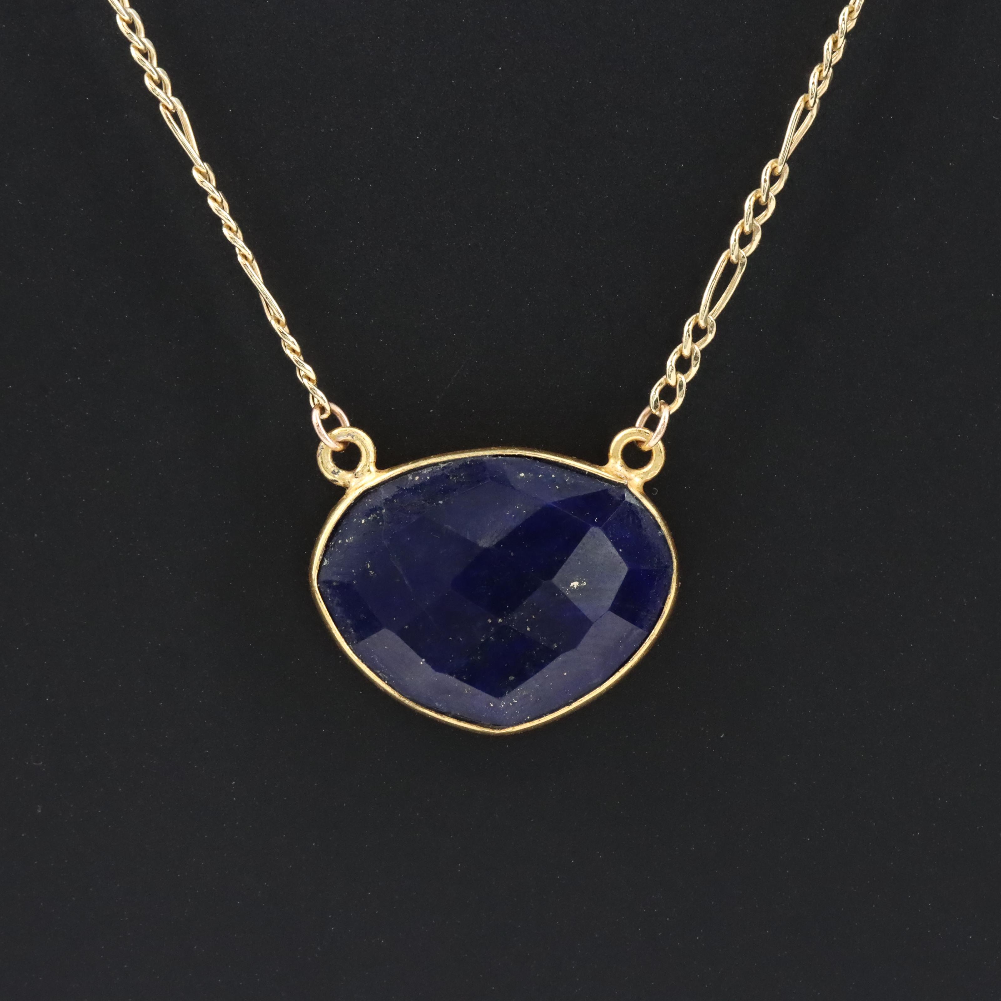 10K and 950 Silver Lapis Lazuli Pendant Necklace