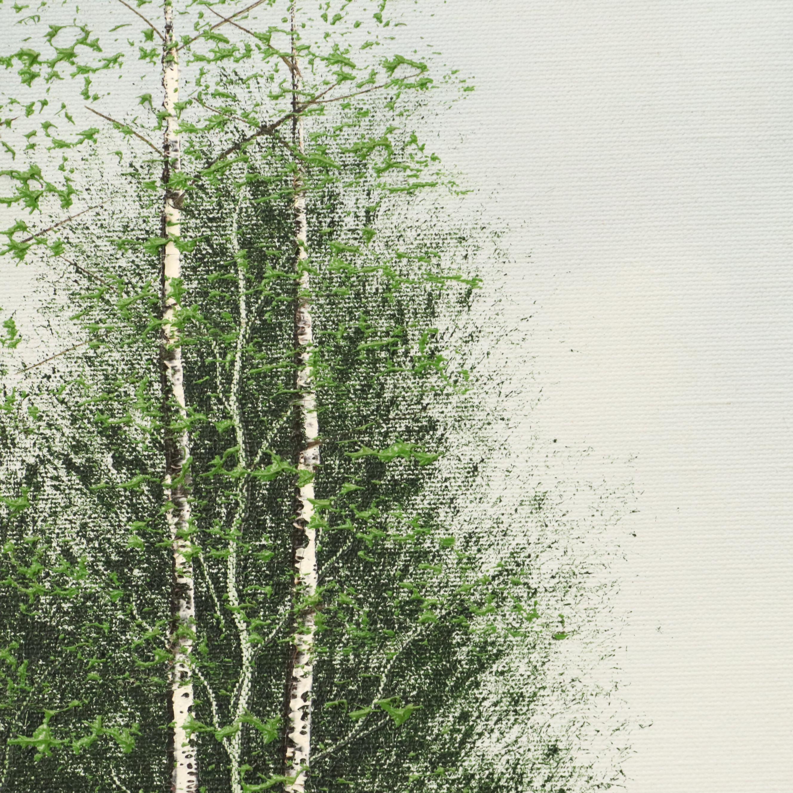 Large-Scale Mountainous Lake Landscape Oil Painting, Late 20th Century